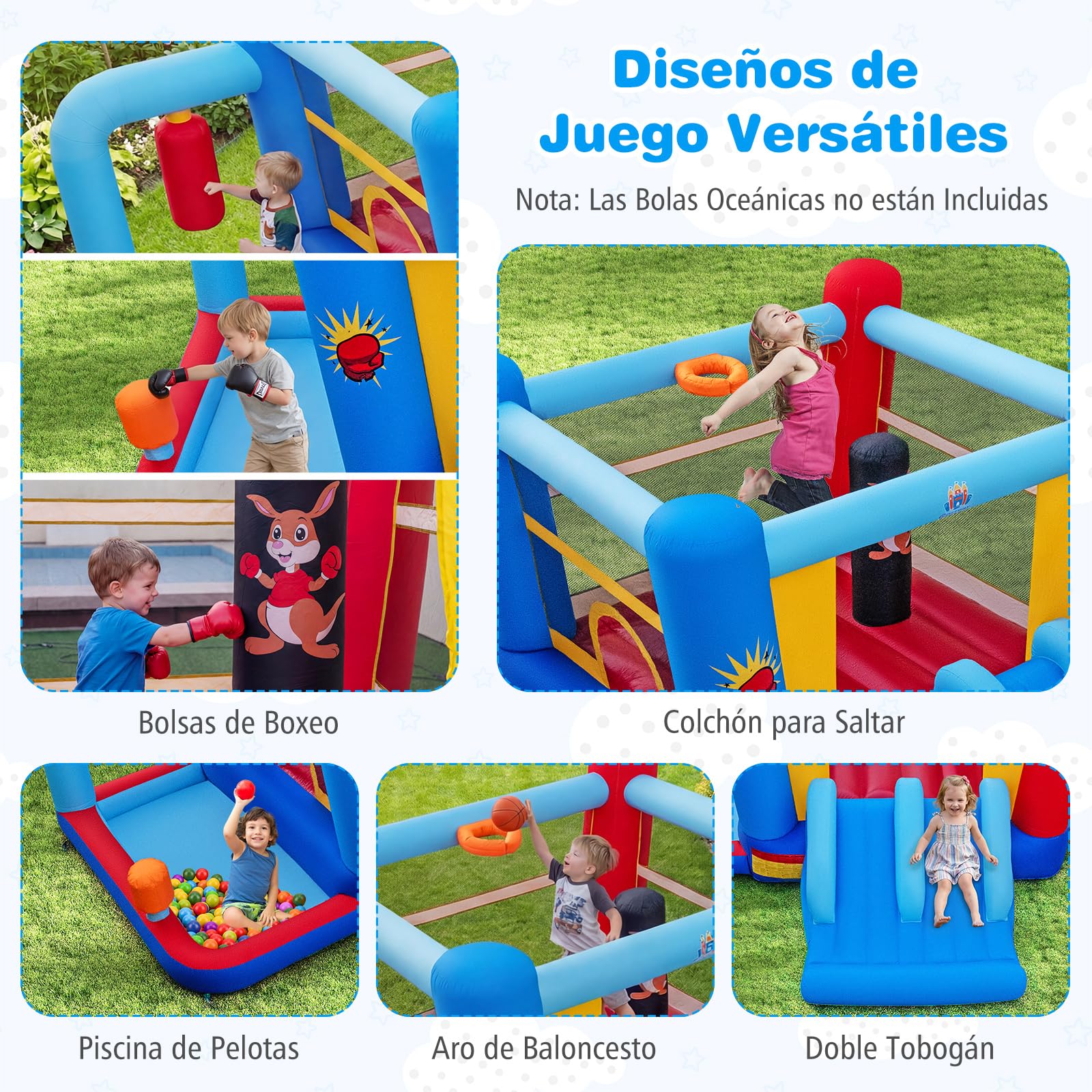 COSTWAY Castillo Hinchable Infantil en Forma de Ring de Boxeo,402x385x206cm