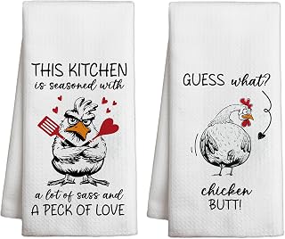 Funny Chicken Valentines Day Kitchen Towels Set of 2 Gifts for Women Wedding Anniversary Housewarming Dish Towels for Kitchen Bathroom Home Decor Reusable Cute Tea Towel Flour Sack Towel - DH738