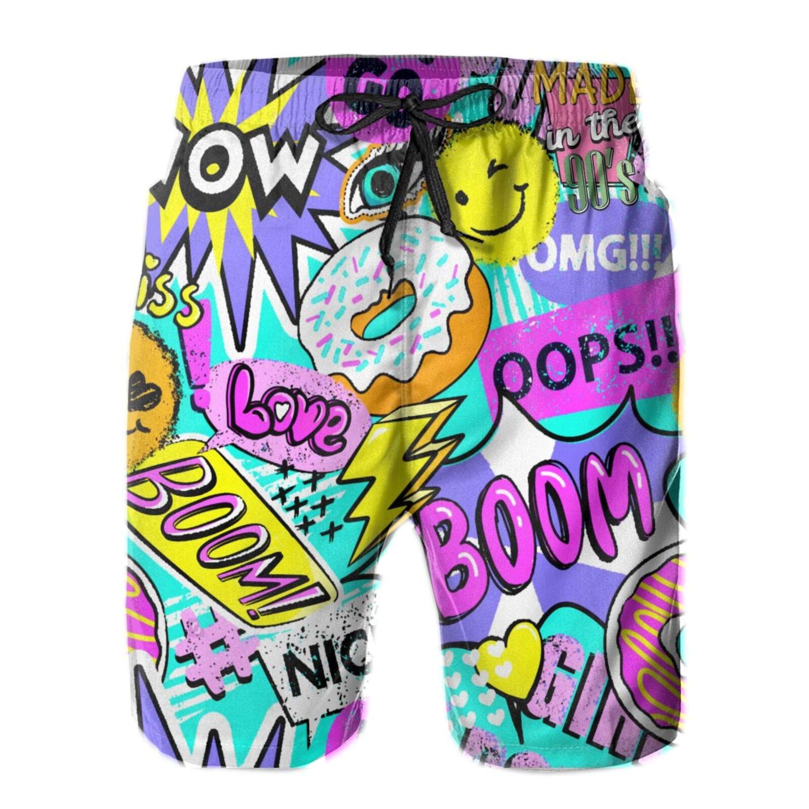 Neon Pop 80s 90s Memphis Men's Summer Swim Trunks Quick Dry Board Shorts with Mesh Lining-image-38