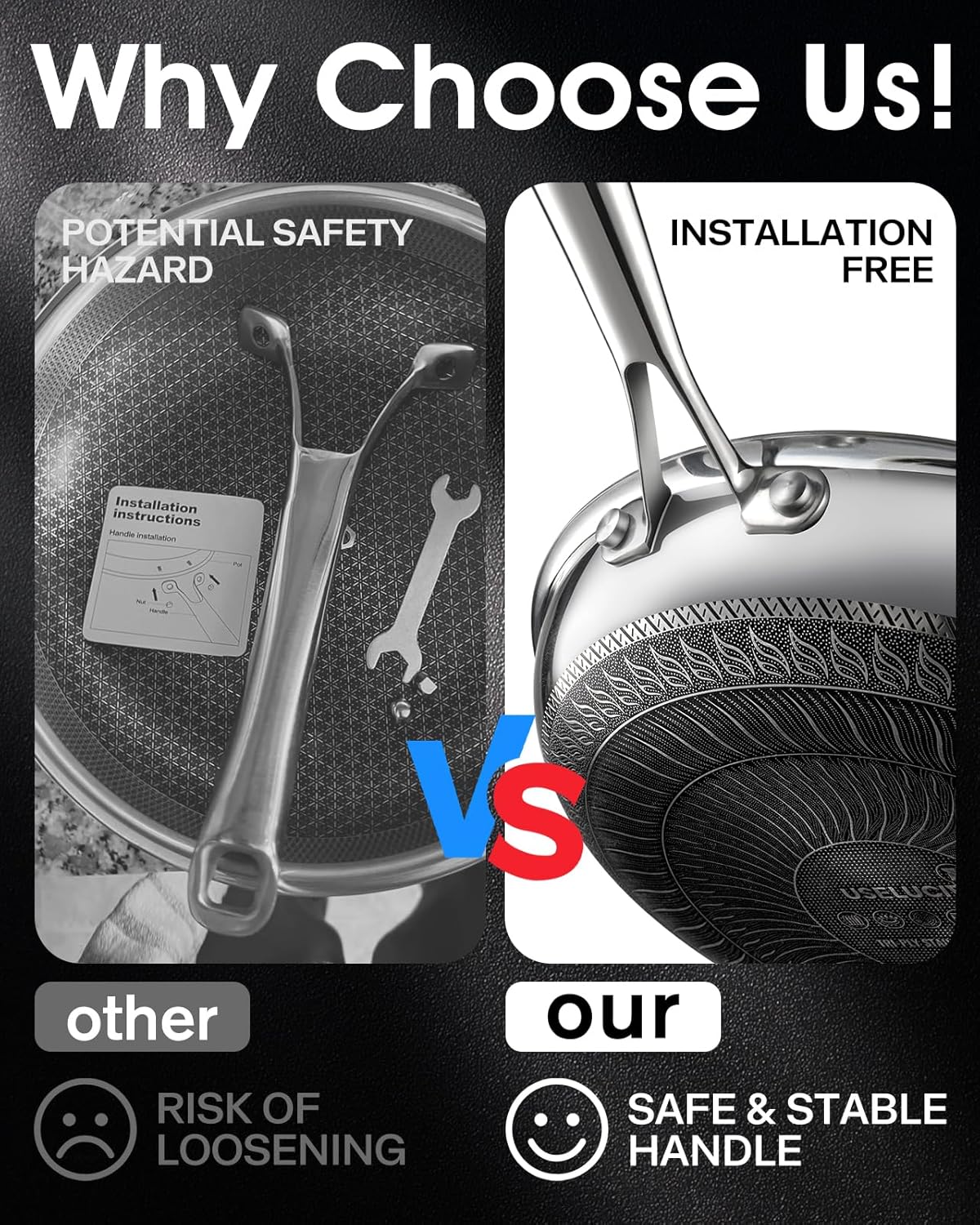 Nonstick Frying Pan with Lid,8-Inch Stainless Steel Skillet with Honeycomb Surface,Oven-Safe,PFAS-Free,Non-Toxic,Dishwasher-Friendly,Compatible with All Cooktops. - Image 2