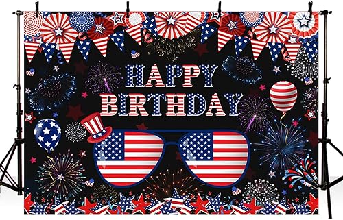 Miniatura 3 de MEHOFOND Telón de fondo de feliz cumpleaños del 4 de julio, Día de la Independencia Nacional, decoraciones de fiesta de cumpleaños, bandera