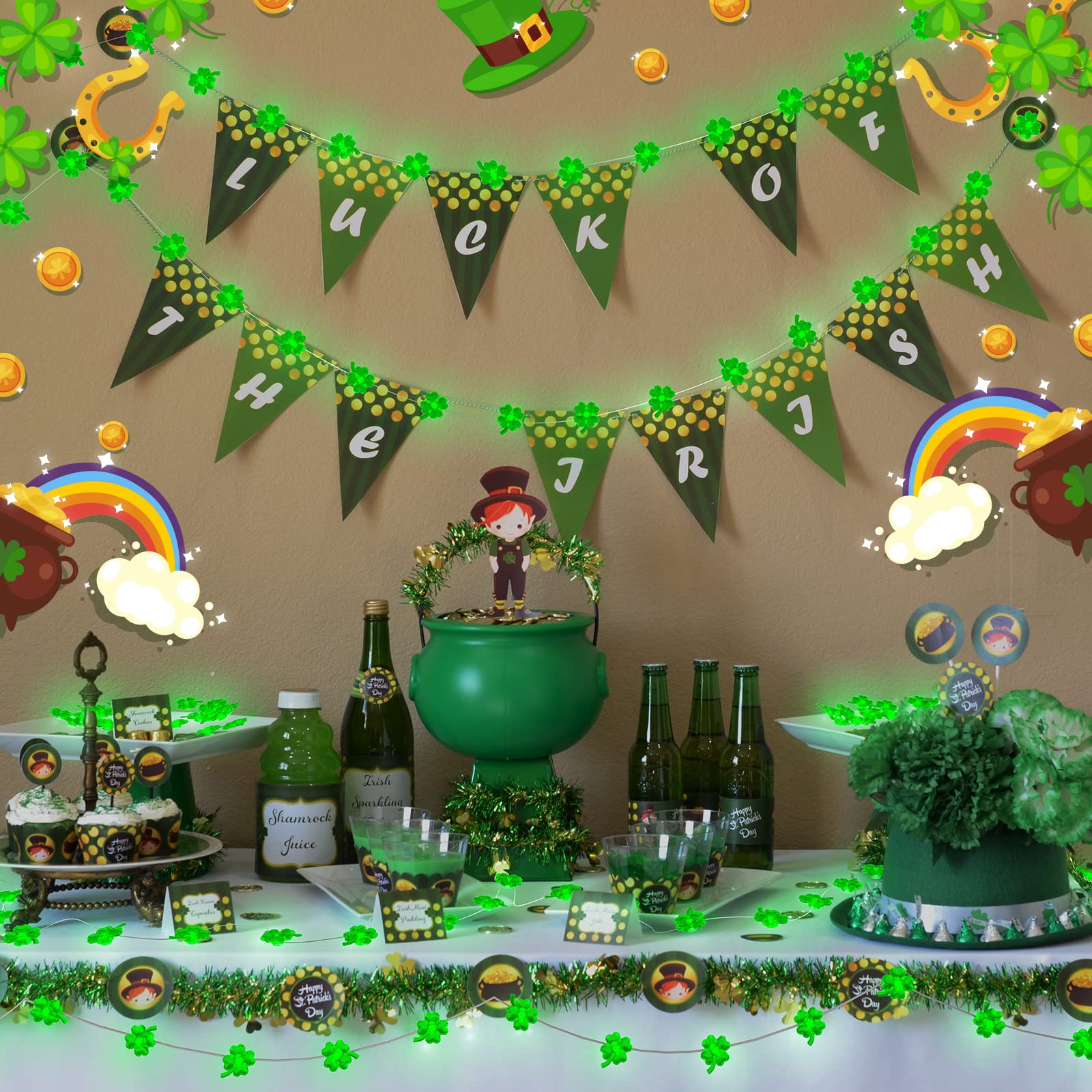 Luces decorativas para el día de San Patricio, paquete de 2 luces verdes alimentadas por pilas