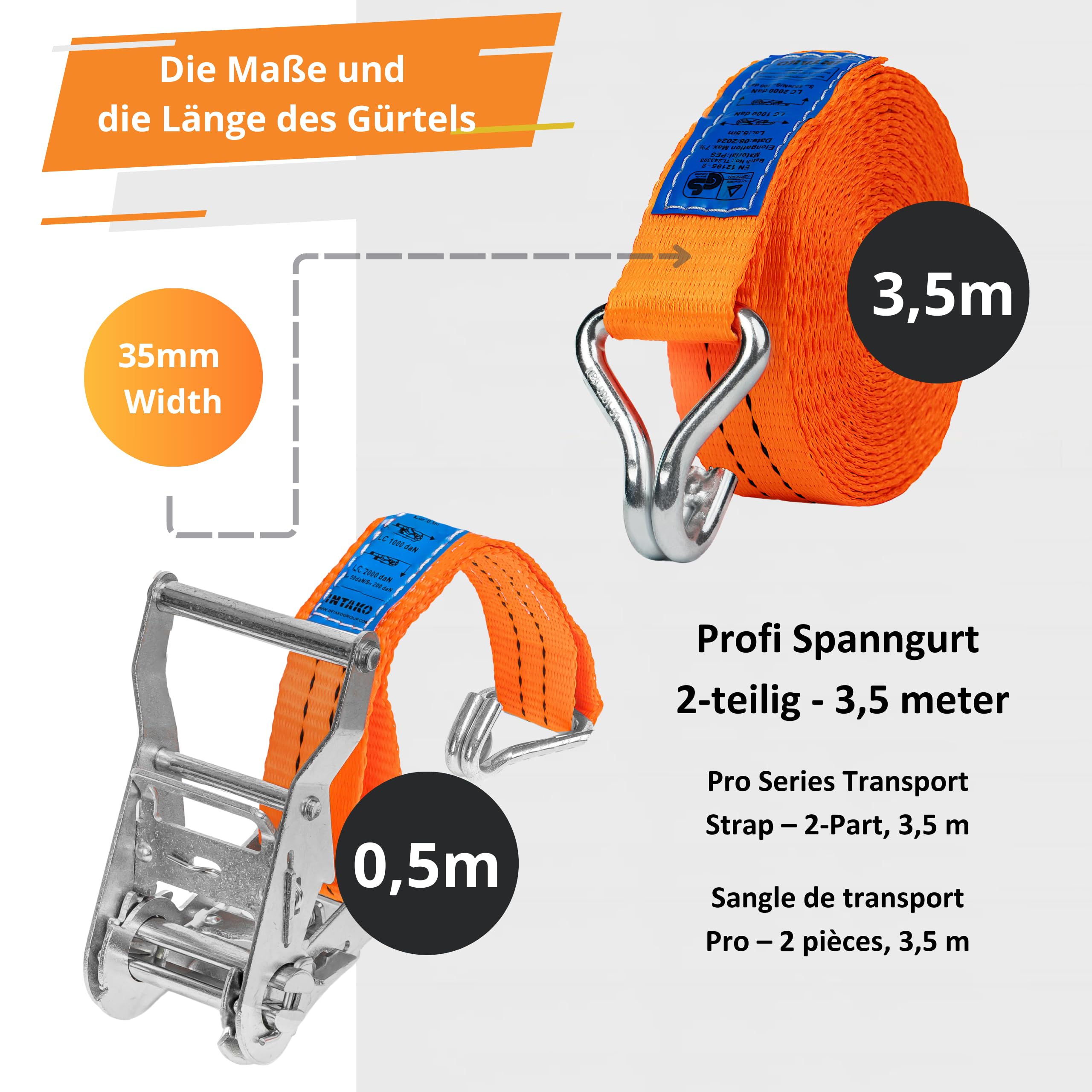 Pasy Transportowe 4m x 2000kg x 35mm - Zestaw 10 Sztuk - Pas Mocujący z Napinaczem do Zabezpieczania Ładunku - Zgodny z DIN EN 12195-2