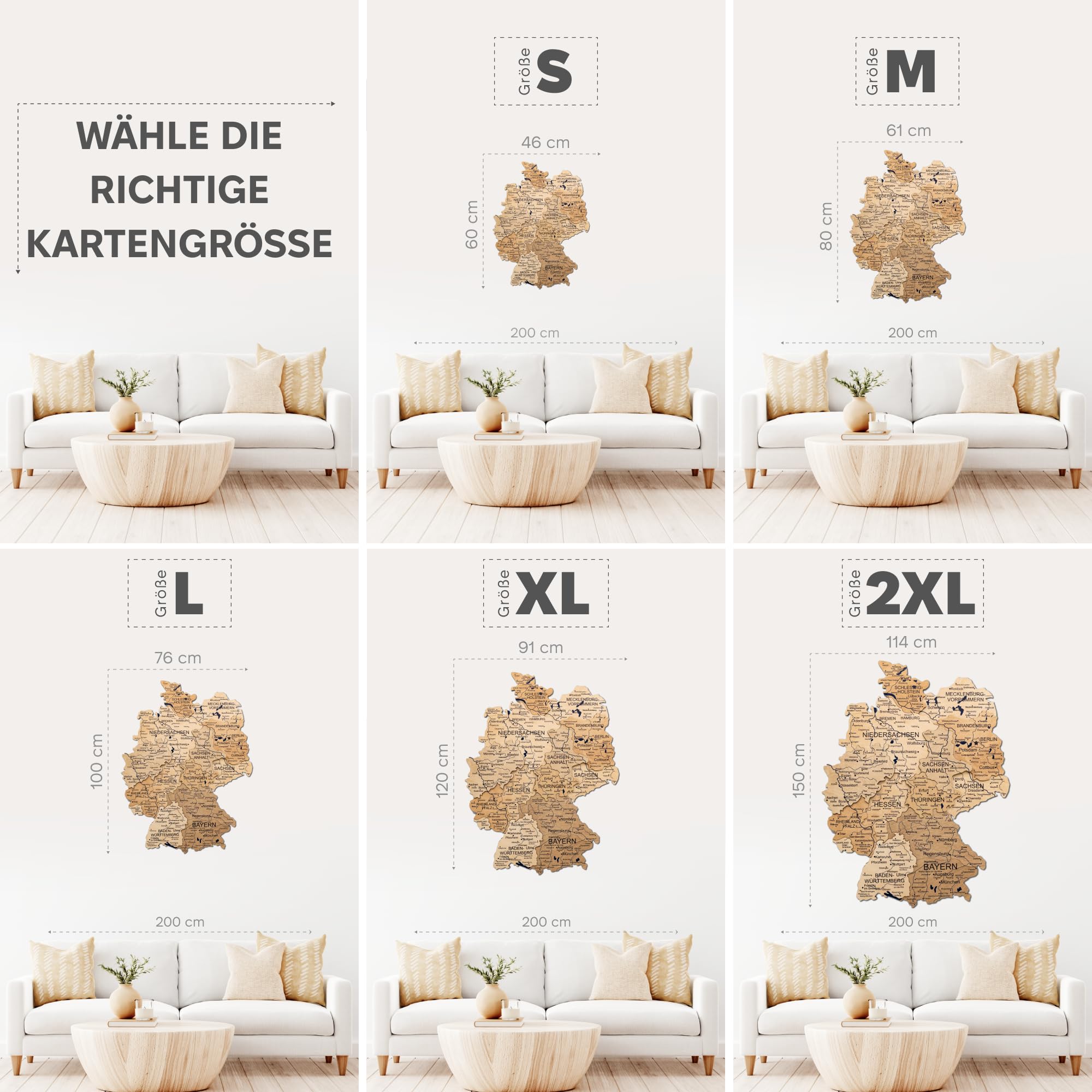 Enjoy The Wood 3D Holz Deutschlandkarte Pinnwand Geschenkidee für Reisende Deutschland Karte zum Pinnen Wandbild Landkarte Deutschland für Wanddeko & Reisen (Gold, S)
