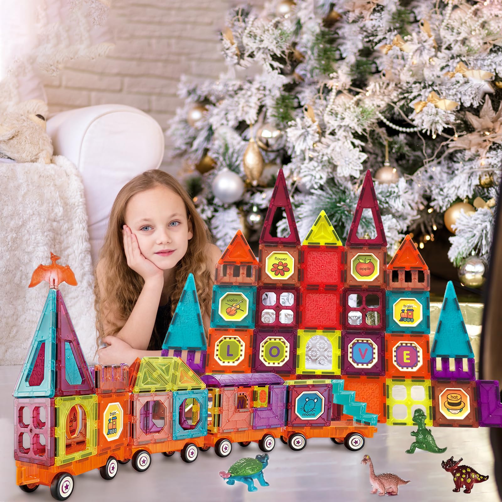 Bloques de construcción magnéticos con 4 autos de tren magnético para niños, juguete STEM de construcción preescolar, educativo, creatividad, aprendizaje, cumpleaños, regalo para niñas y niños 6