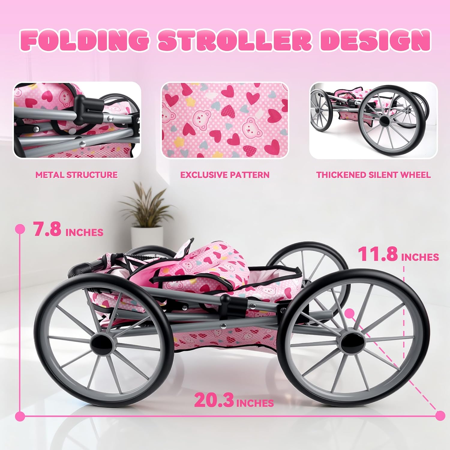 SMILESSKIDDO Baby Doll Stroller Toy Set - 12 Inch Soft Body Dolls with Accessories Dining Chair, Doll Clothes, Feeding Set for Realistic Pretent Play, Babydoll Care Gift for Toddler Girls 2+ Year Old