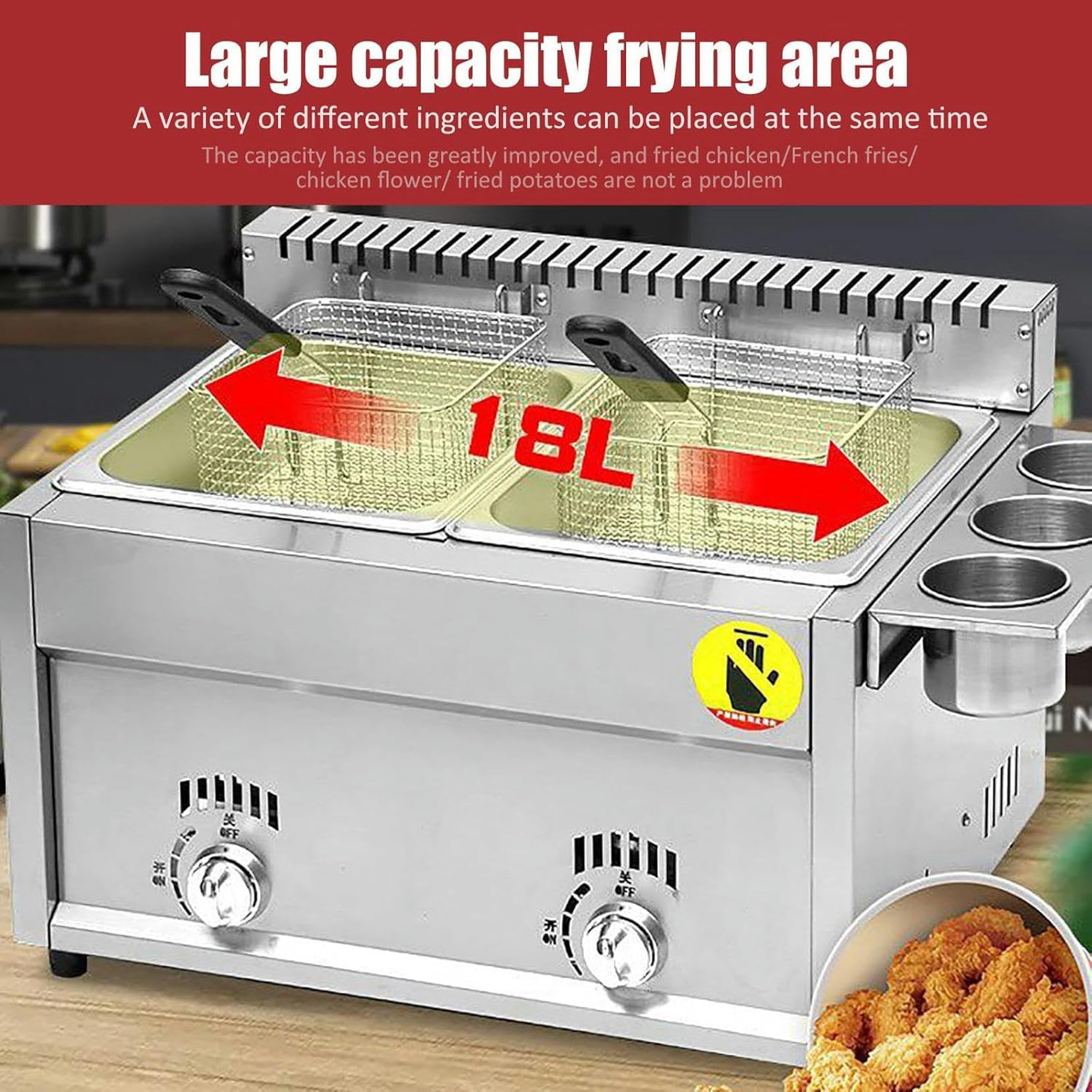 Freidora de Gas Comercial, freidora de Cocina de Doble Tanque de encimera de 8L X 2 con 2 cestas y Tapas, freidora de Grasa de Cocina de Acero Inoxidable para Restaurante, supermercado~/