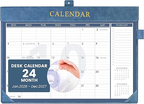 Yoment Calendario de escritorio 2026-2027, enero 2026-diciembre 2027, calendario de escritorio grande con listas de tareas, calendario de escritorio