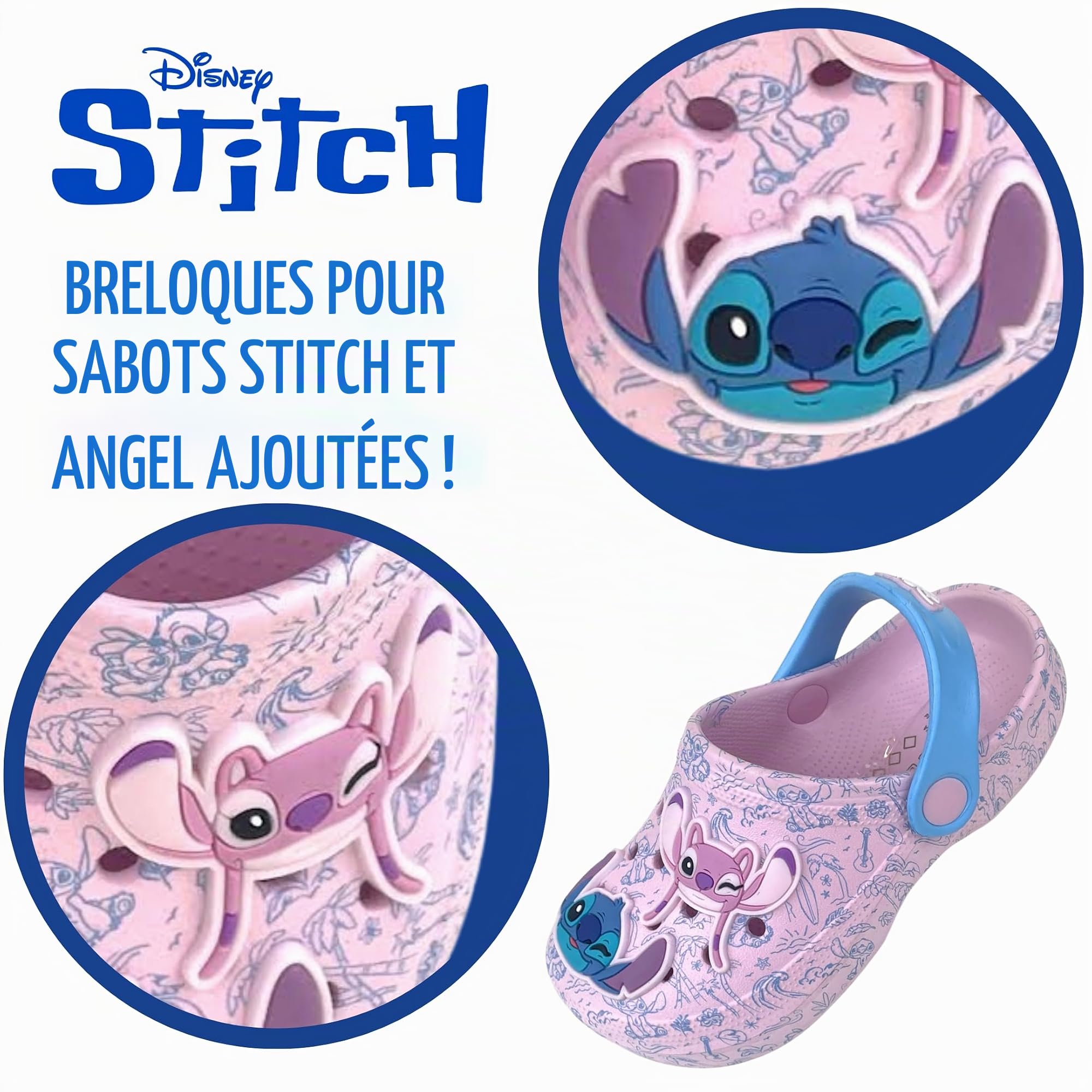 Disney Filles Stitch et Angel Clogs avec Charms Sandales d'été Sliders avec Sangle de Cheville Chaussures de Plage
