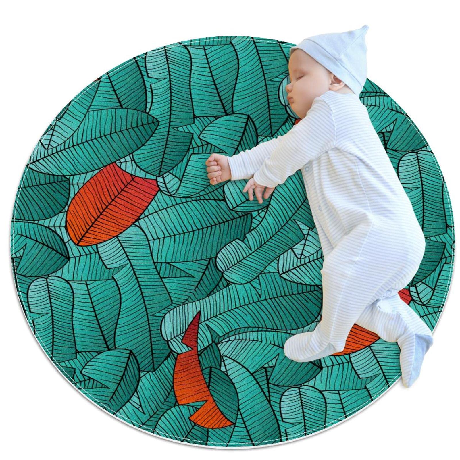 Tapis de bain rond palmier vert tropical antidérapant chambre enfant 1m