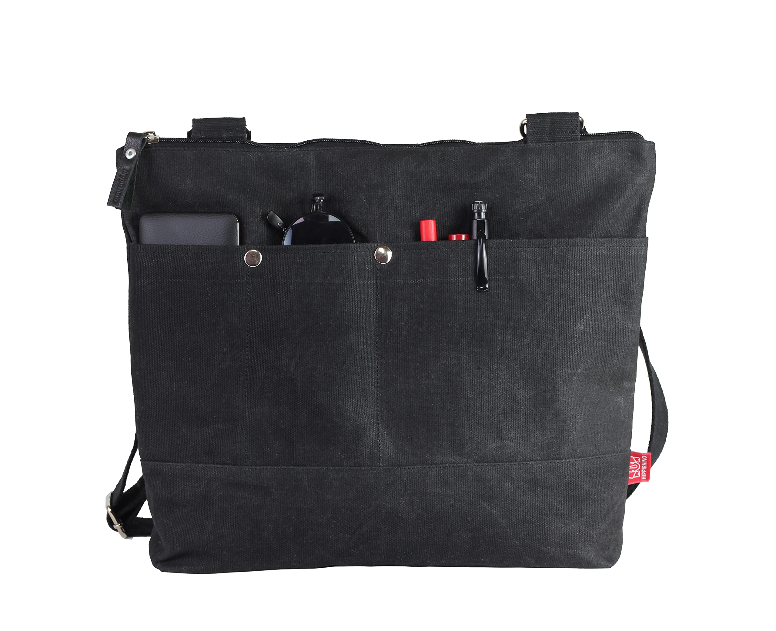Waxed Canvas Travel Tote Bag Medium Size Carryall Crossbody Shoulder Bag for Women and Men Sturdy Outdoors Black