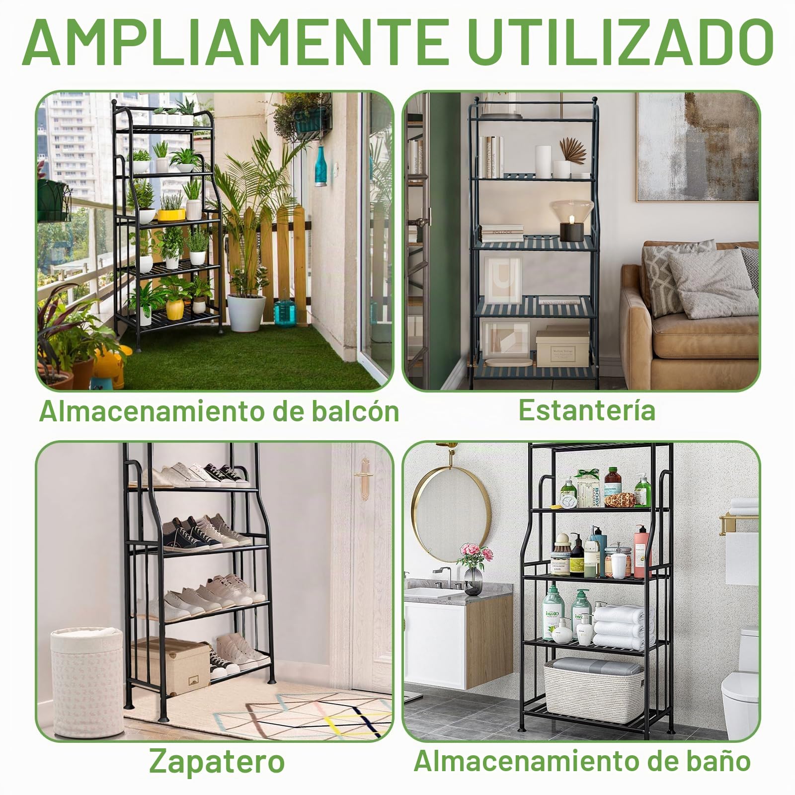 Estantería para Plantas de Metal 5 Niveles, Soporte para Macetas con 10 Ganchos, Negro Multifuncional Almacenamiento con Gran Capacidad para Interior y Exterior, Balcón, Jardín