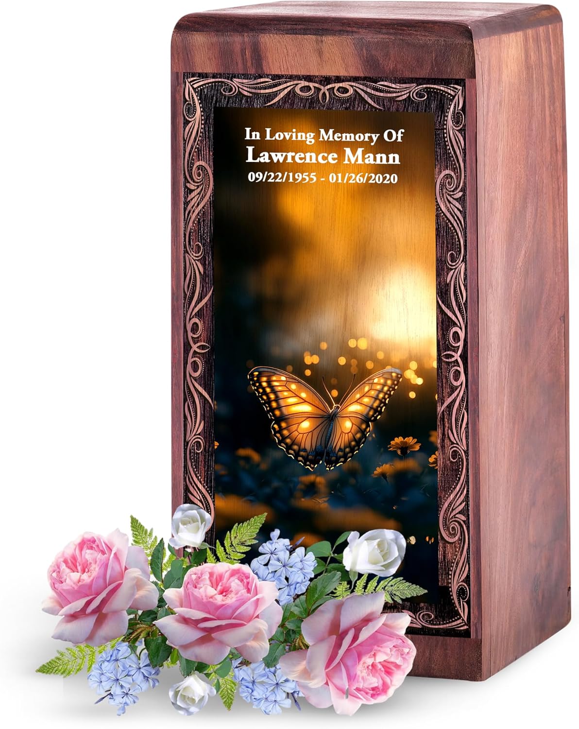 Butterfly Wooden Box Urns for Human Ashes Adult - Golden Butterfly Wooden Cremation Urns for Human Ashes - Decorative Wood Funeral Urn for Women Memorial Large Urn Adult 10 Inch