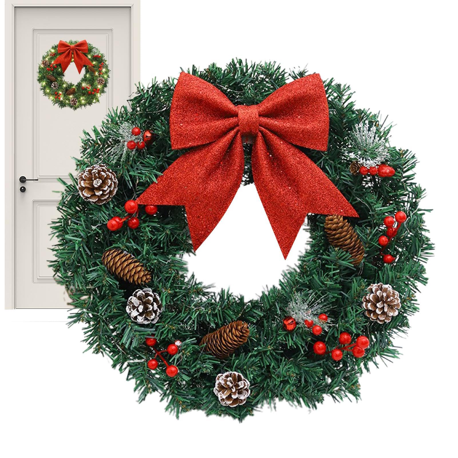 Couronne de Noël 40cm pour Porte d'Entrée - Décoration Artificielle Résistante
