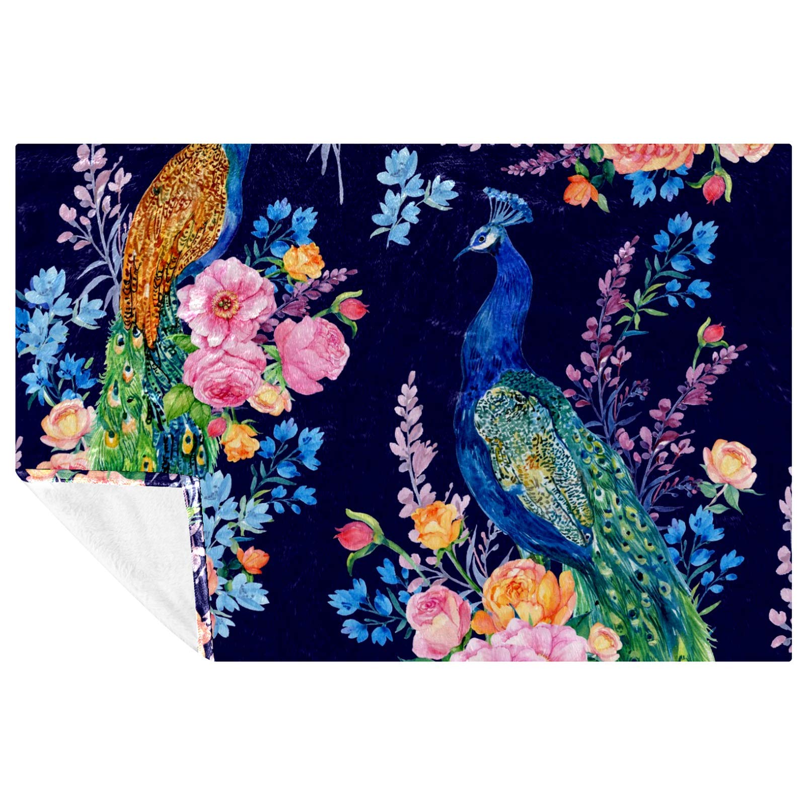 Couverture chaude lit canapé camping plage motif paon fleurs 150x100
