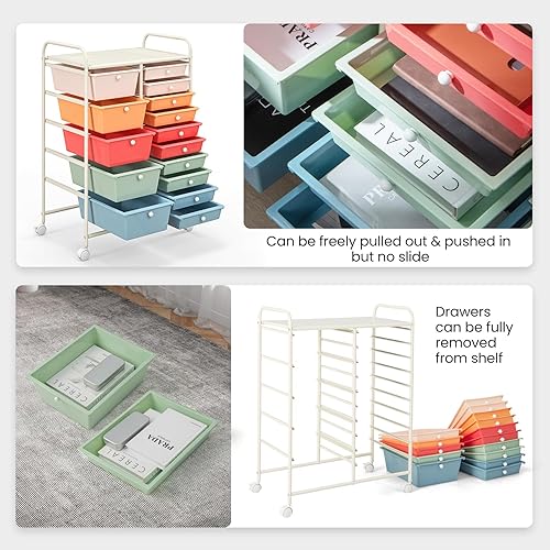 Miniatura 6 de Giantex Carrito rodante de 15 cajones, organizadores de aula, carrito de almacenamiento con ruedas, para profesores, oficina, hogar, suministros