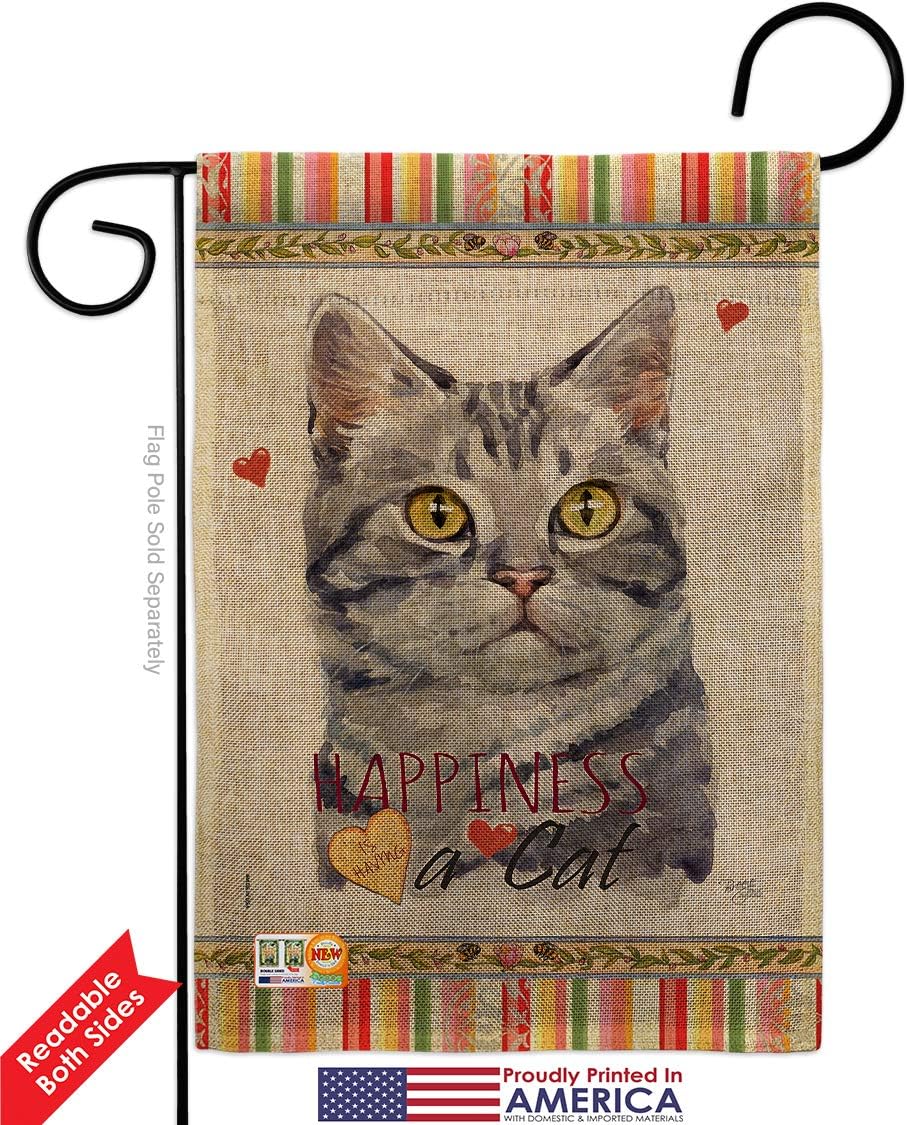 Cat Red American Short Hair Happiness Burlap Garden Flag Animals Kitten Meow Spoiled Paw Fur Pet Nature Farm Animal Creature Small Decorative Gift Yard House Banner Double-Sided Made In USA 13 X 18.5