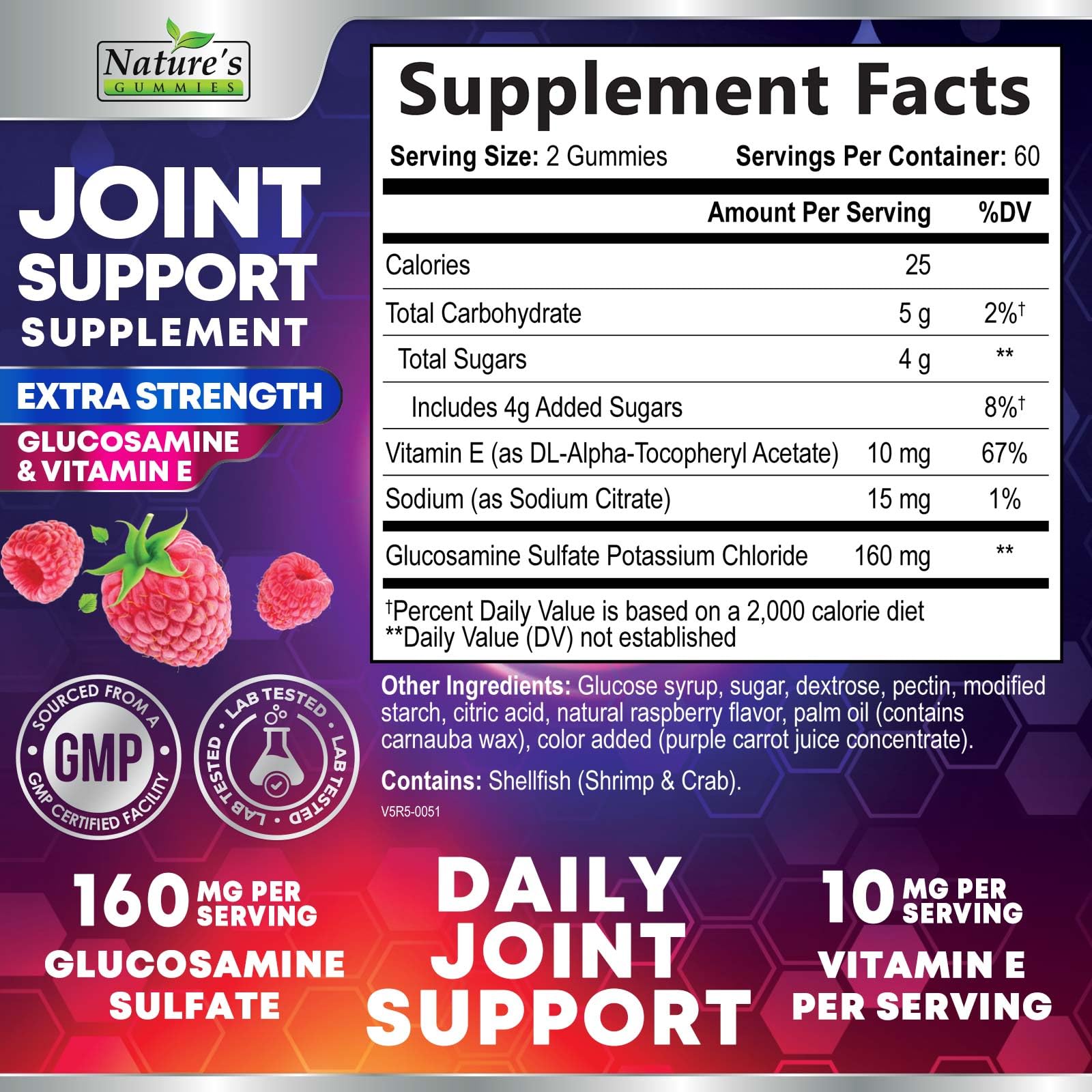 Joint Support Gummies - Extra Strength Glucosamine Gummy Supports Flexibility, Joint & Cartilage Health for Back, Knees, Hands - Natural Vitamin E for Immune Support for Women & Men - 120 Gummies — Amazon image 2