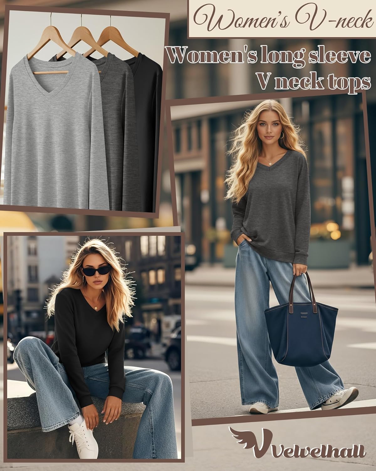 3 Pack Women's Long Sleeve Sweatshirts Cotton V Neck Pullover Shirts Casual Loose Fit Soft Basic Tunic Tops - Image 4