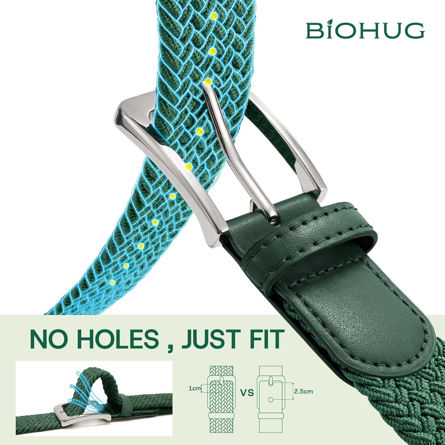 Men's Elastic Braided Belt Eco-Friendly Recycled Fabric Stretch Woven Belt for Jeans Pants Golf Belt 1.34" Width