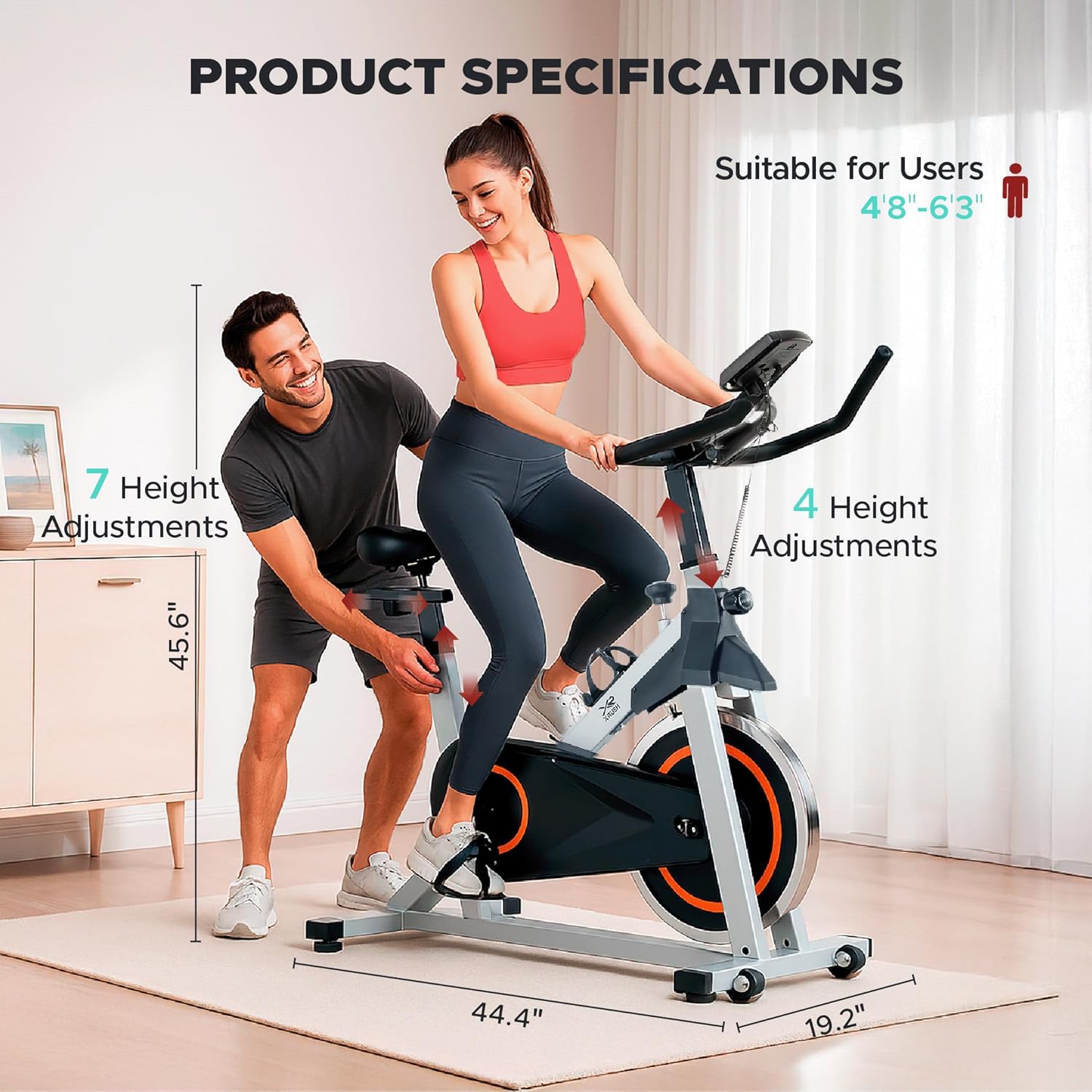 Stationary Exercise Bike for Home, Indoor Cycling Bike with Silent Belt Drive, Adjustable Seat & Resistance, LCD Display, iPad Holder, 264 LBS Weight Capacity - Image 3