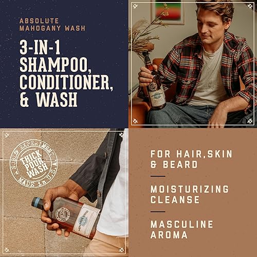 Miniatura 3 de 18.21 Man Made Original Absolute Mahogany 3-in-1 Body Wash, Shampoo, & Conditioner for Men, All Hair & Skin Types, Strengthens and Moisturizes in a