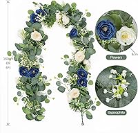 Vista 44 de TOCHGREEN 4 Pack 24Ft Artificial Eucalyptus Flower Garland with Champagne Roses, Fake Rose Flower Greenery Garland Floral Vines for Wedding Home