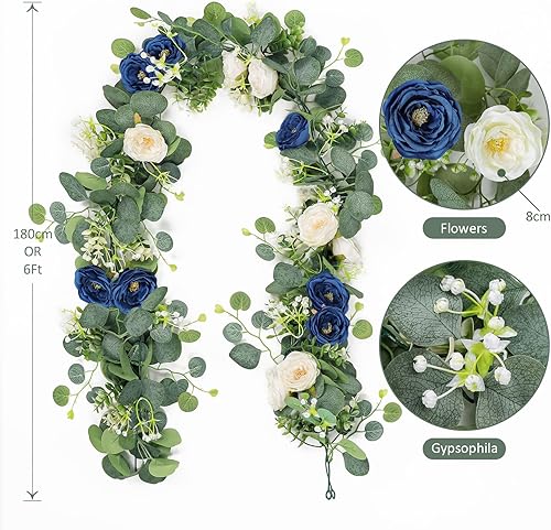 Miniatura 44 de TOCHGREEN 4 Pack 24Ft Artificial Eucalyptus Flower Garland with Champagne Roses, Fake Rose Flower Greenery Garland Floral Vines for Wedding Home