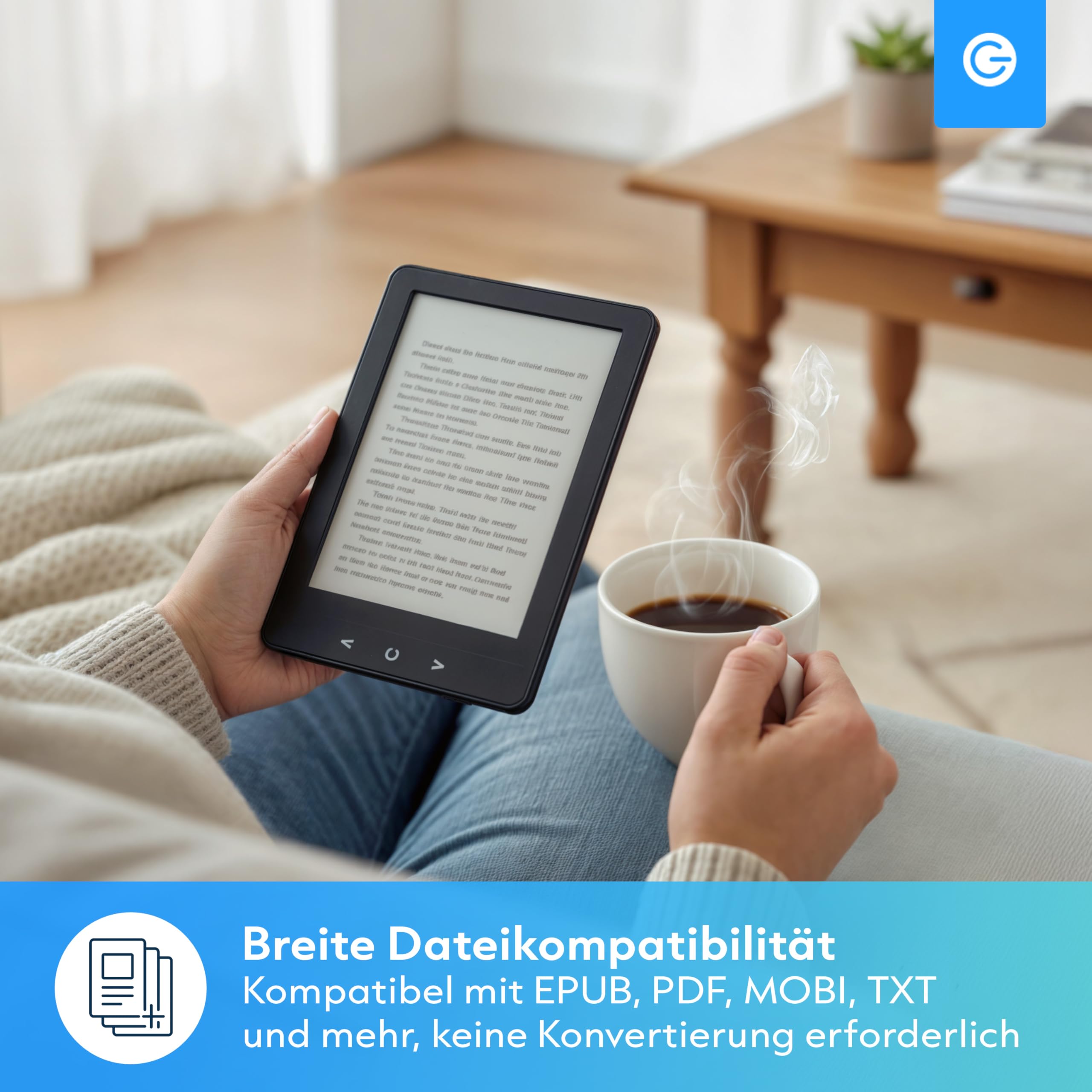 Silvergear® Ebook Reader Gerät mit Hintergrundbeleuchtung | 6-Zoll E-Ink-Touchscreen | 4 GB Speicher für 3000+ E-Books | Pocketbook | Blendfrei und Leicht | Schwarz