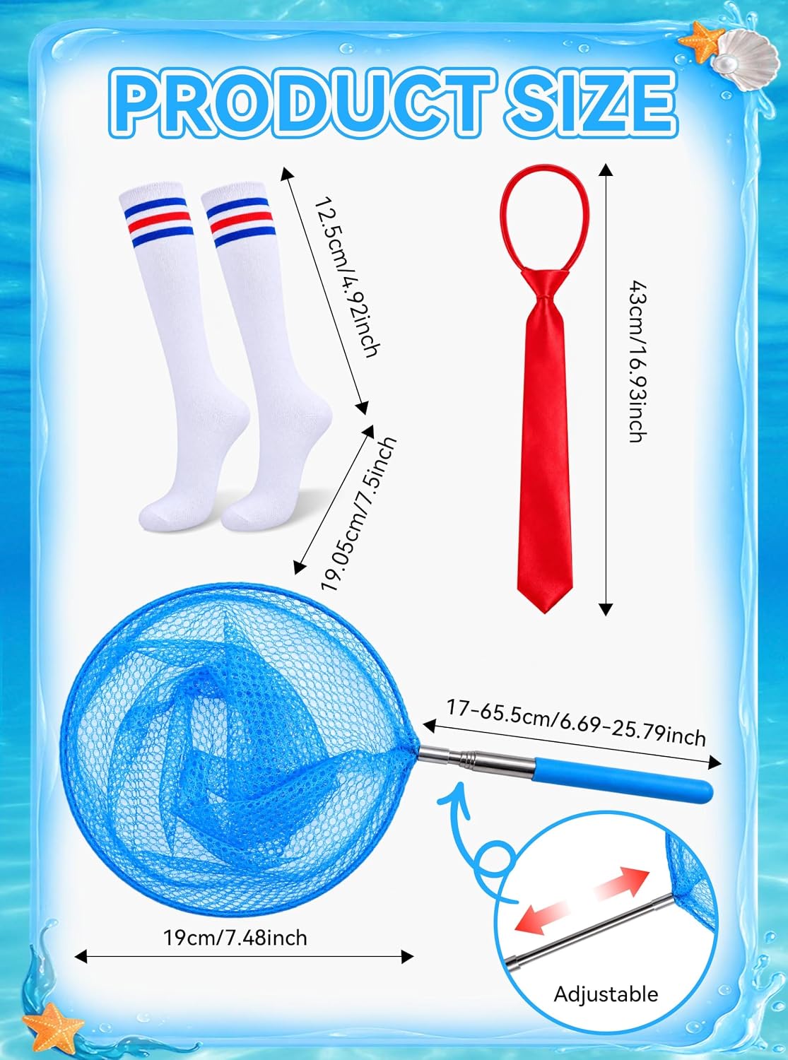 4Pcs Sailor Costume Set for Adults, Halloween Cartoon Party Outfit Includes Sailor Hat Headband, Tie, Knee High Socks and Fishing Net, Ocean Theme Cosplay Accessories for Women and Men image 3