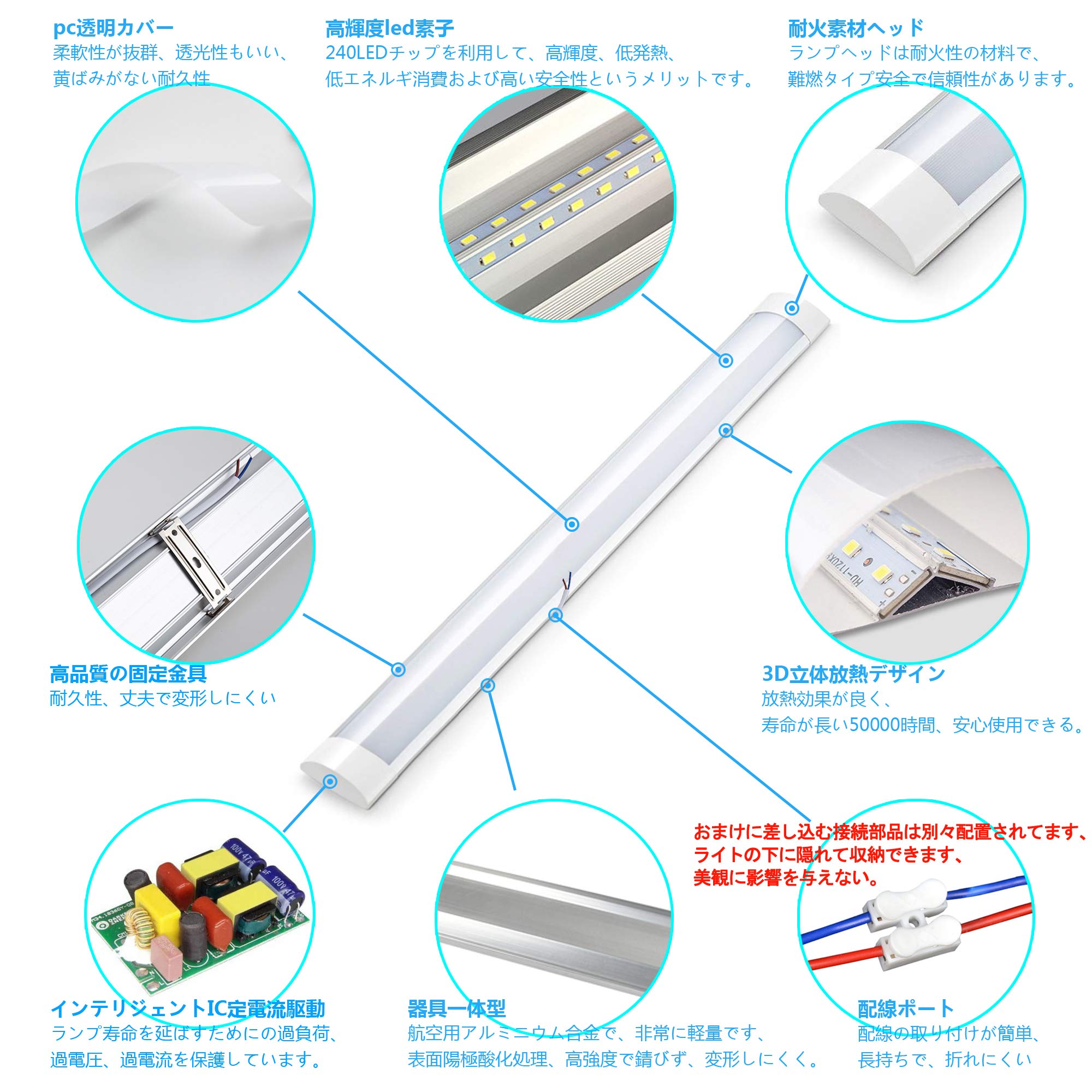 Amazon | LED蛍光灯 ベースランプ 天井照明 直管 器具一体型 昼光色