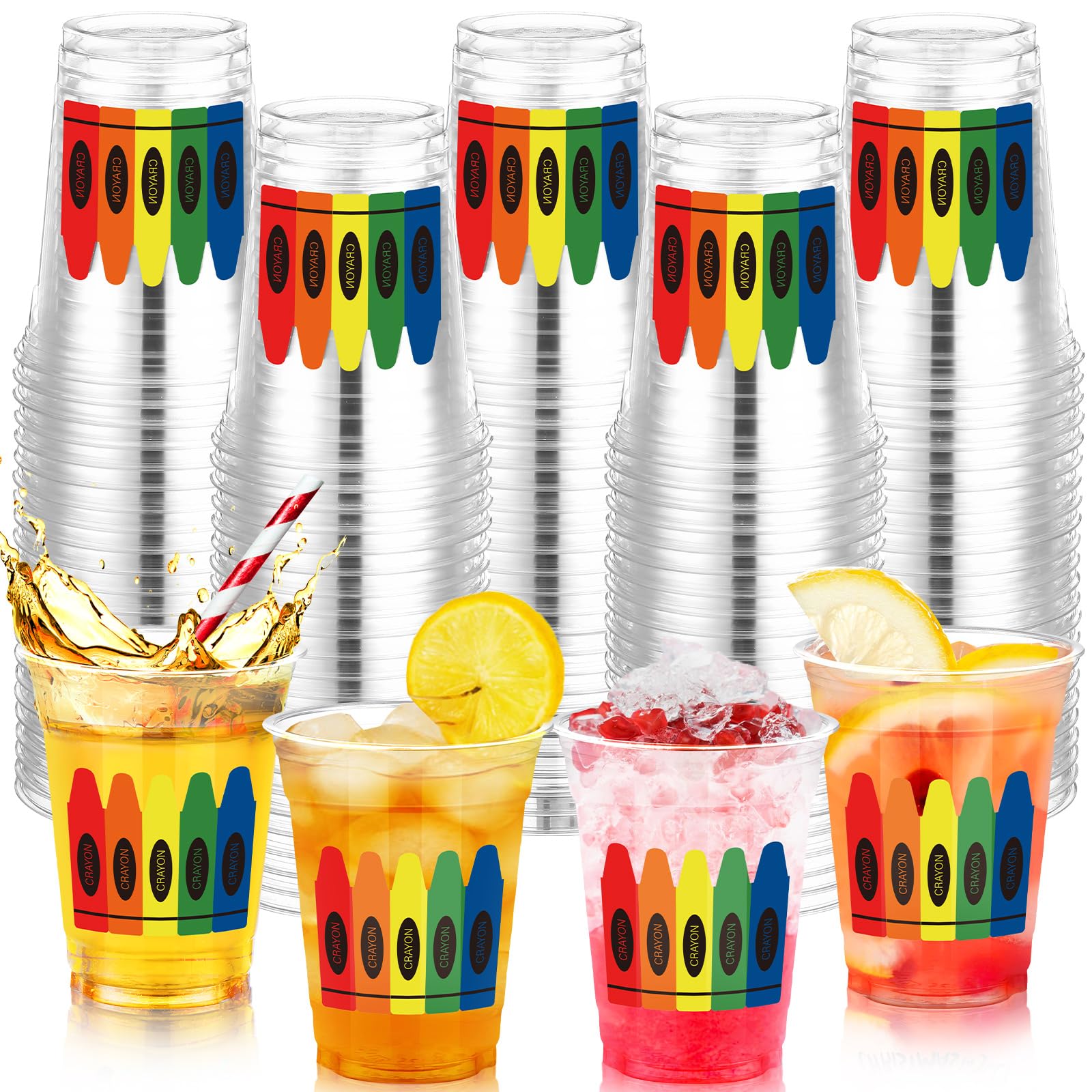 Funnymoom 100 Pcs Crayon Back to School Cups Graduation Cups Bulk, Plastic Disposable Class Drinkware Welcome Back to School Decorations for
