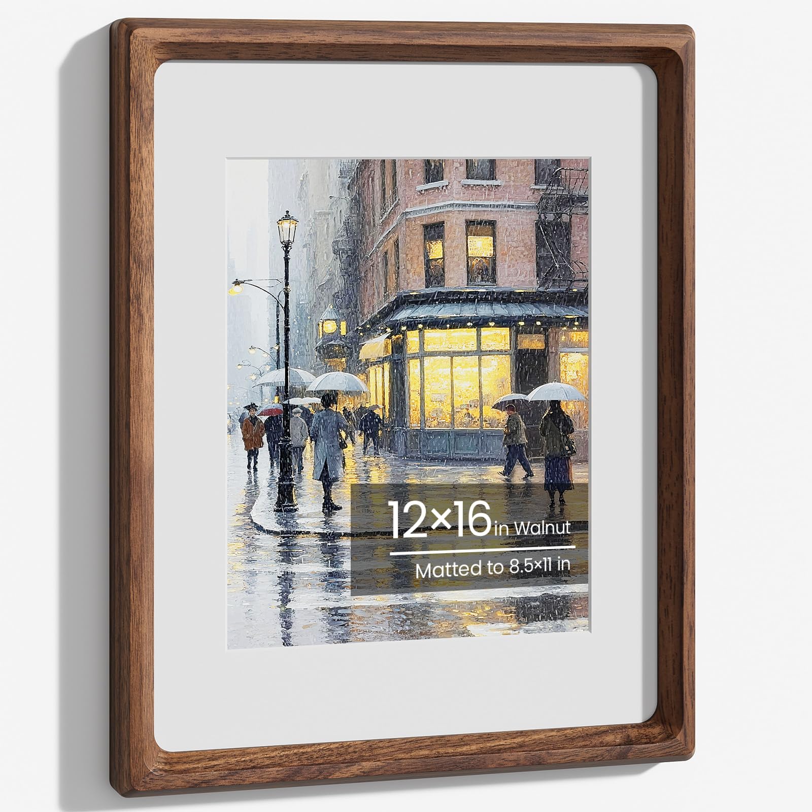 12x16 Picture Frame, Natural Solid Walnut Wood Photo Frame with Tempered Glass, Handcrafted Rounded Corner 12x16 in Frames Matted to 8.5x11 in Photos, Wall Display Posters, Art Prints, Certificates — image 1