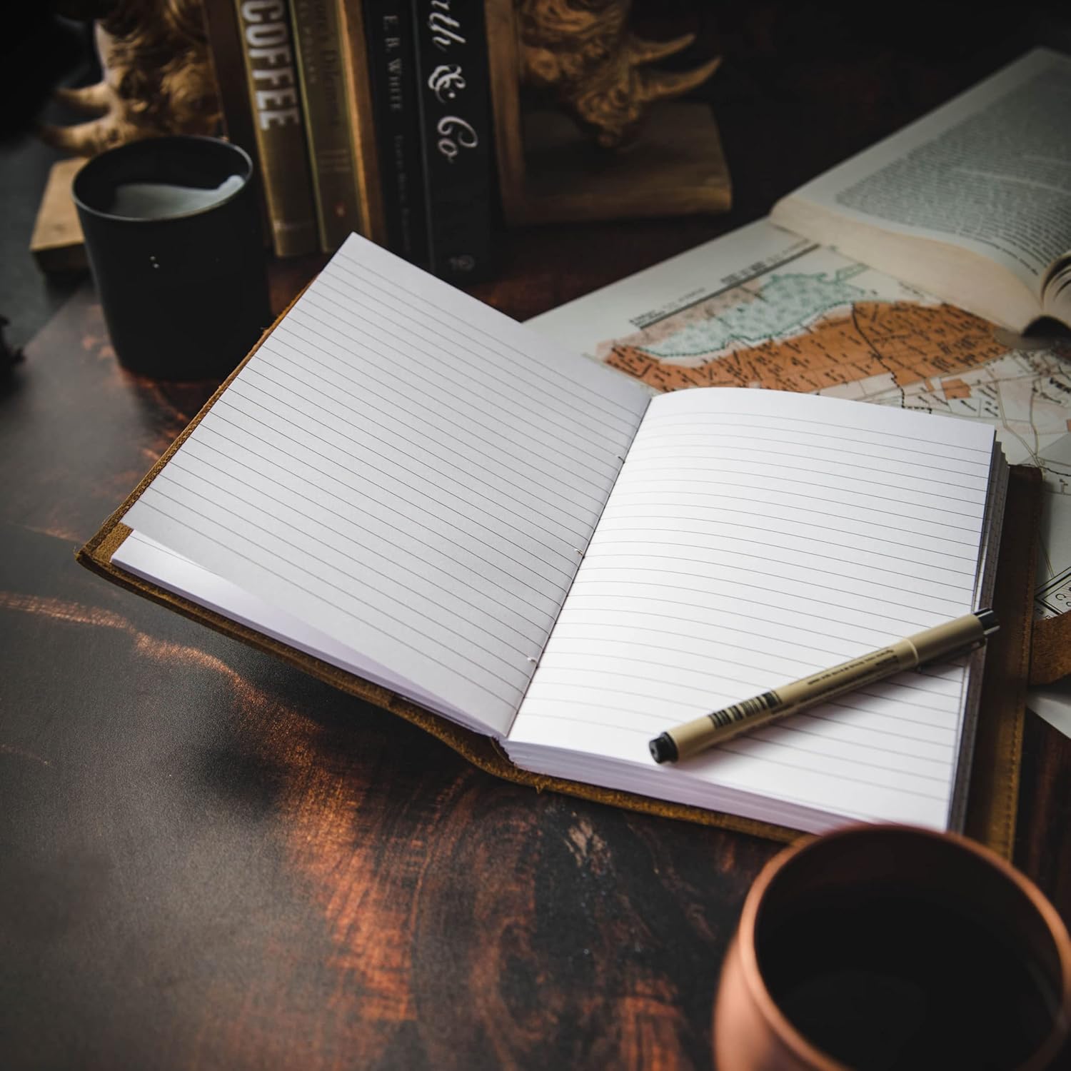 Modest Goods Refillable Leather Journal | Premium Lined A5 Notebook Cover | 200 Ruled Writing Pages | Card Holder Slot | Leather Bound Journals for Men & Women, Best Gift Travel Diary, Cool Planner