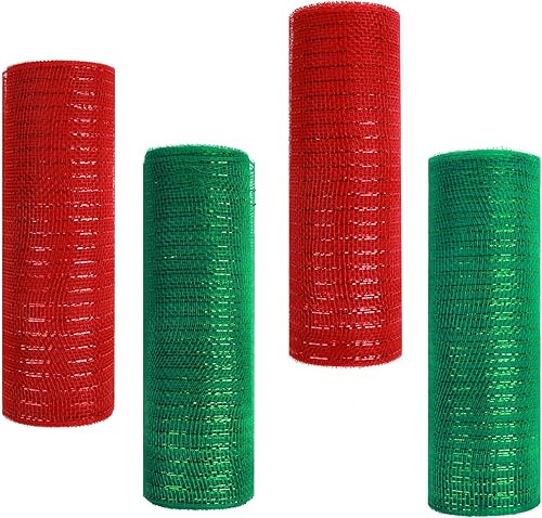Miniatura 11 de 4 rollos de cinta de malla decorativa para decoración de coronas, 10 pulgadas x 30 pies, rollo de malla decorativa de Navidad, suministros