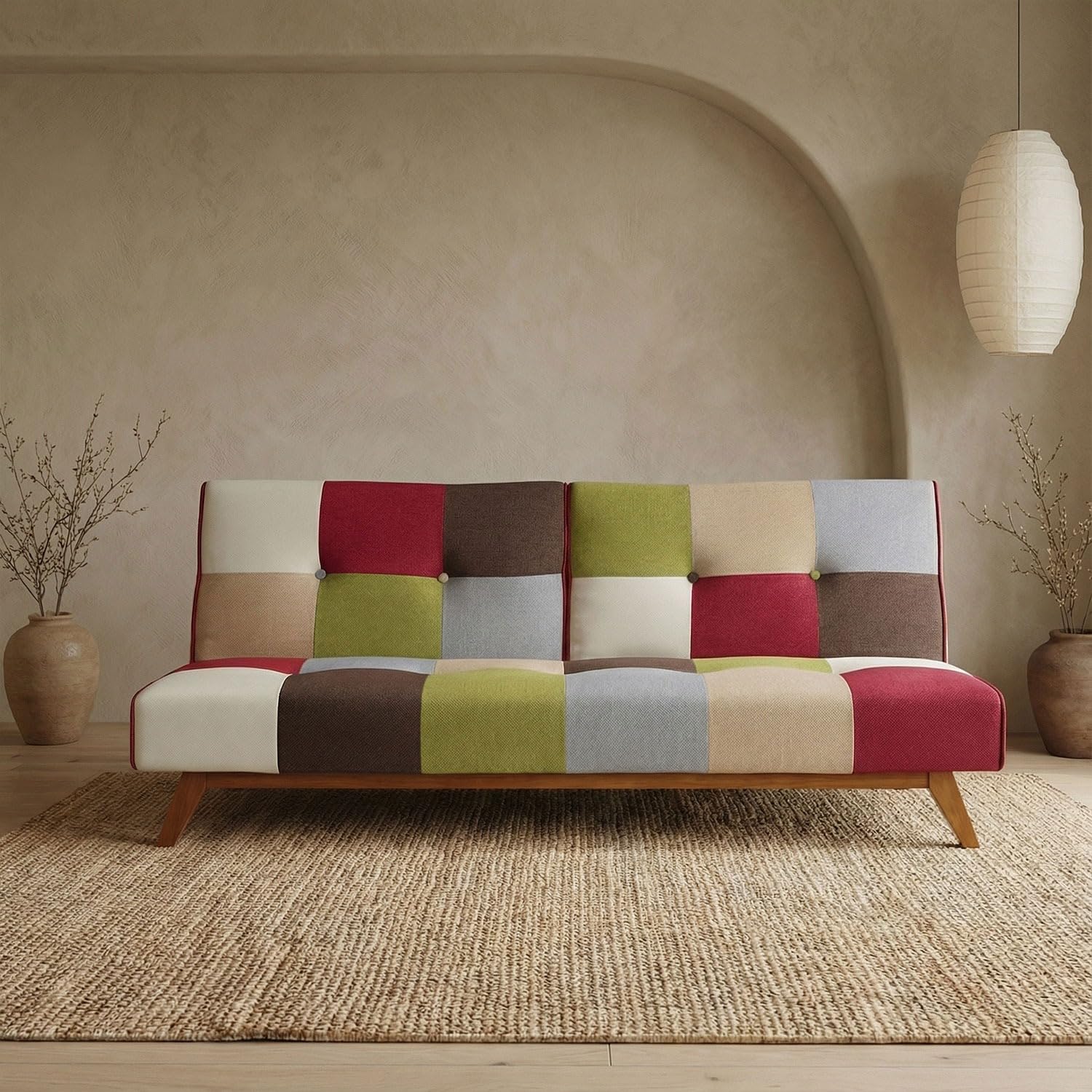 Menzzo Canapé Convertible 3 Places - Scandinave Multicolore - Canapé Clic-Clac avec Revêtement en Tissu et Pieds en Bois - Style Moderne & Confortable