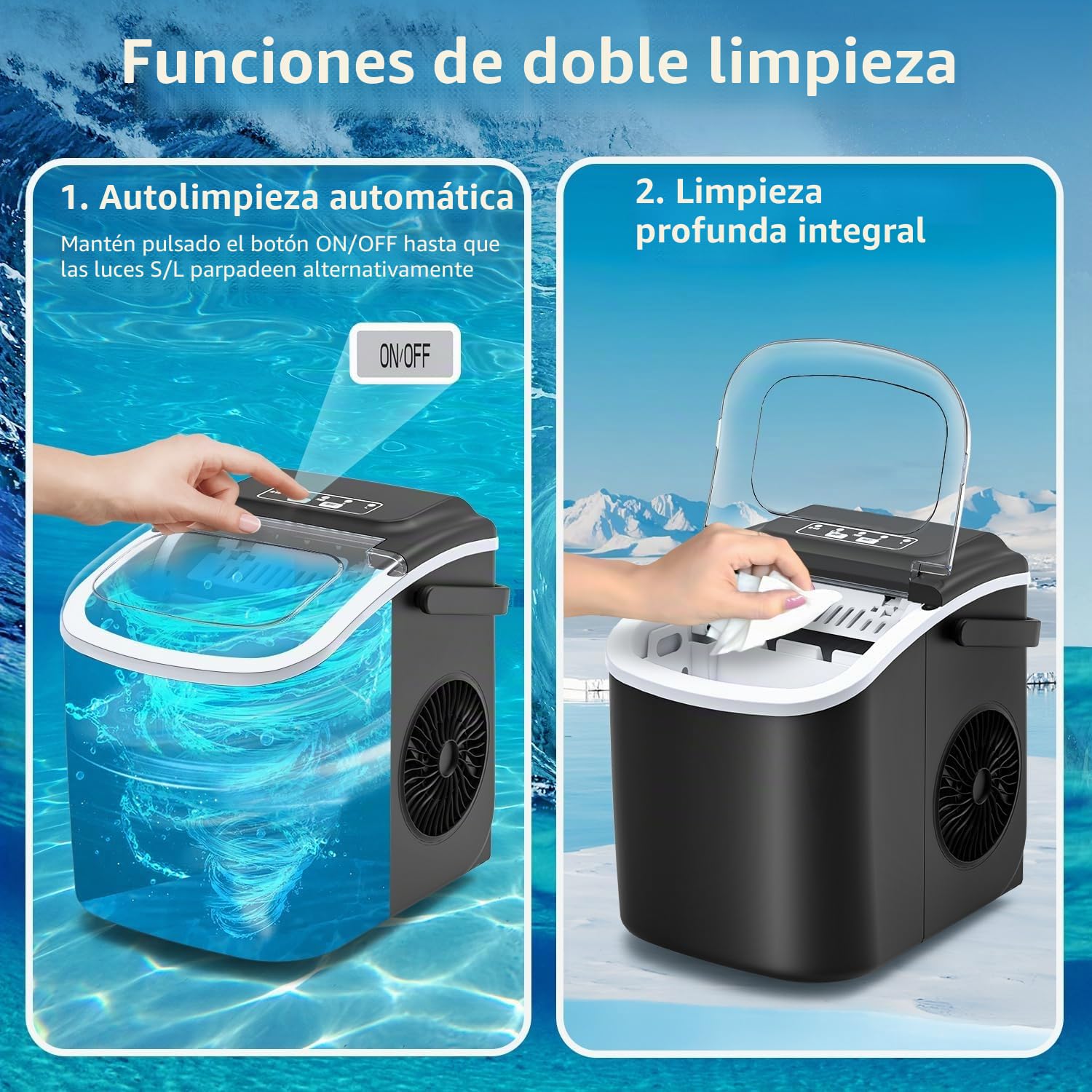 Máquina De Hielo Para Casa, PALINTH Maquina Hacer Hielo, 9 Cubitos de Hielo en 6 Minutos Maquina Hielo Domestica para Casa/Cocina/Oficina