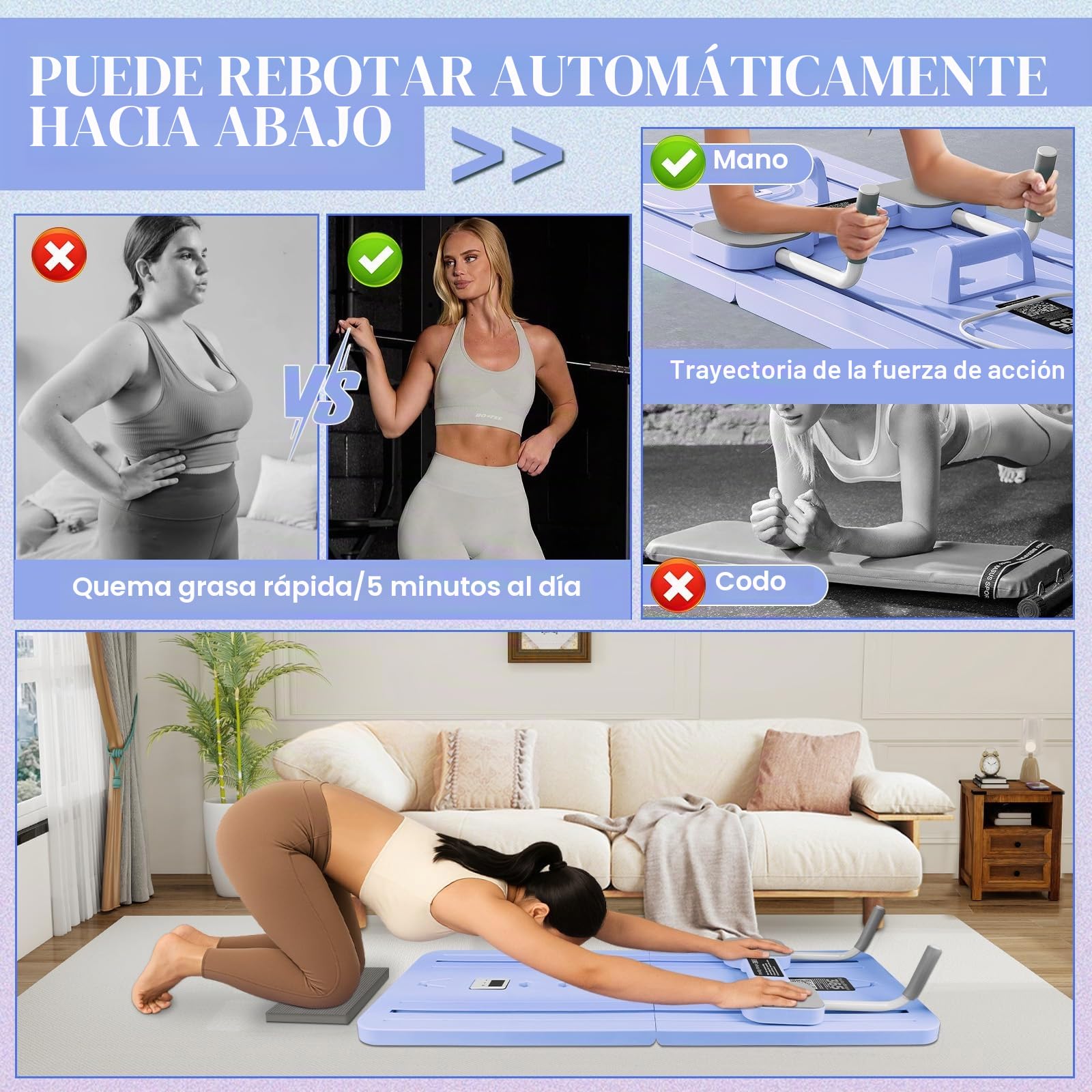WingFly Tabla de pilat, máquina reformadora Multifuncional para Abdominales, Pilates Board Plegable con Rebote automático, Cuerda de Tensión y Temporizador, para Gimnasio en Casa