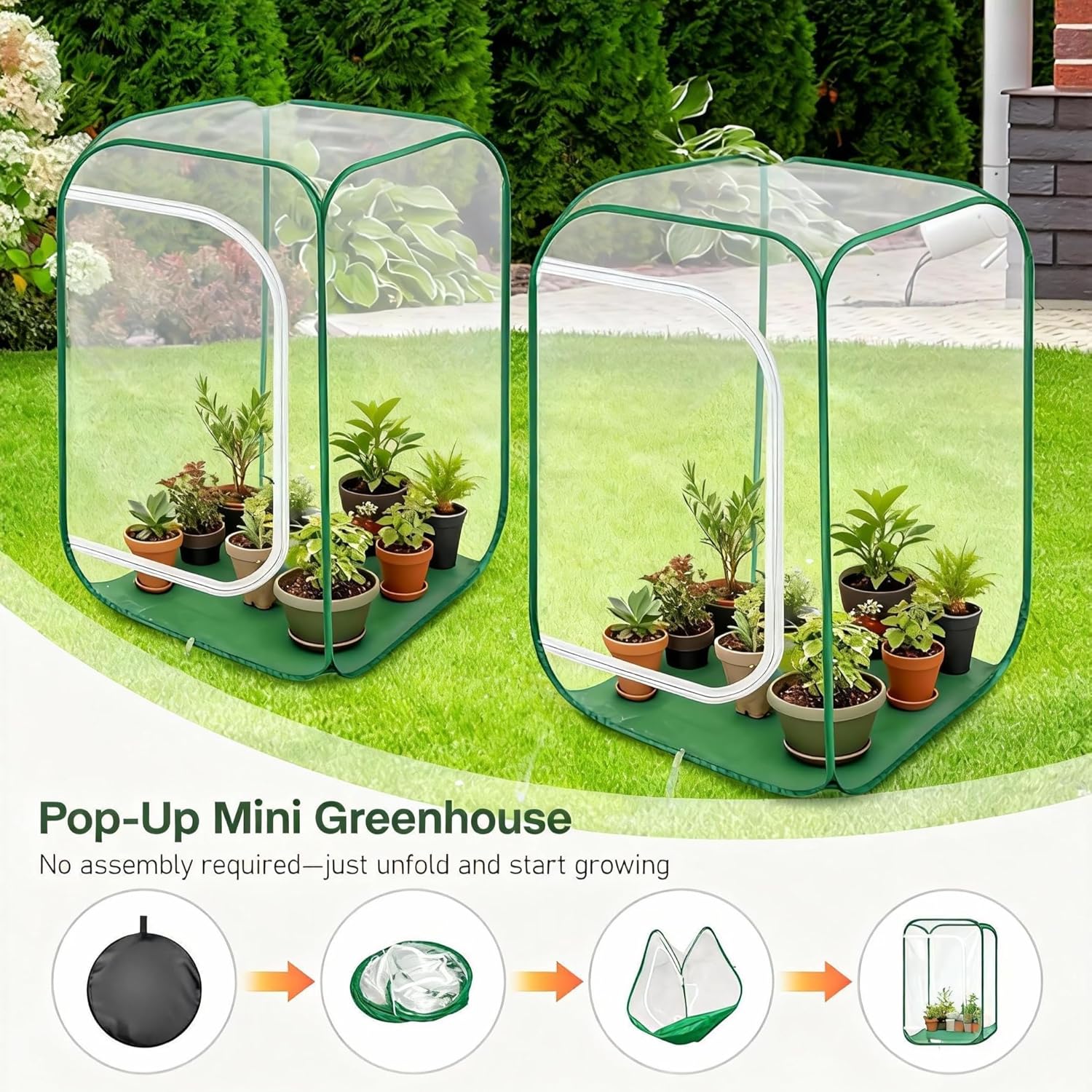 OnBrand 2-Pack 24.65" x 24.65" x 35.59" Pop Up Mini Greenhouse with Storage Bag & Zipper Door, PVC Indoor Outdoor Portable Greenhouse for Winter Plant Protection Backyard Garden Patio Balcony Porch