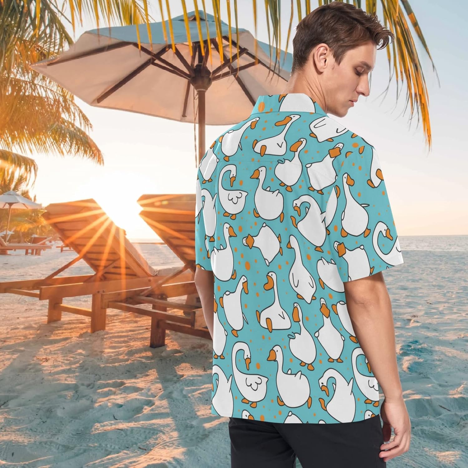 visesunny Stylish Men's Seasonal Hawaiian Print Button Down Short Sleeve Shirt S-XXL - Image 3