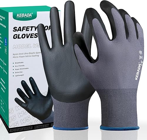 Miniatura 11 de Kebada W2 - Guantes de trabajo unisex, aptos para pantalla táctil, con agarre, elásticos, recubiertos de nitrilo, para jardinería, manejo