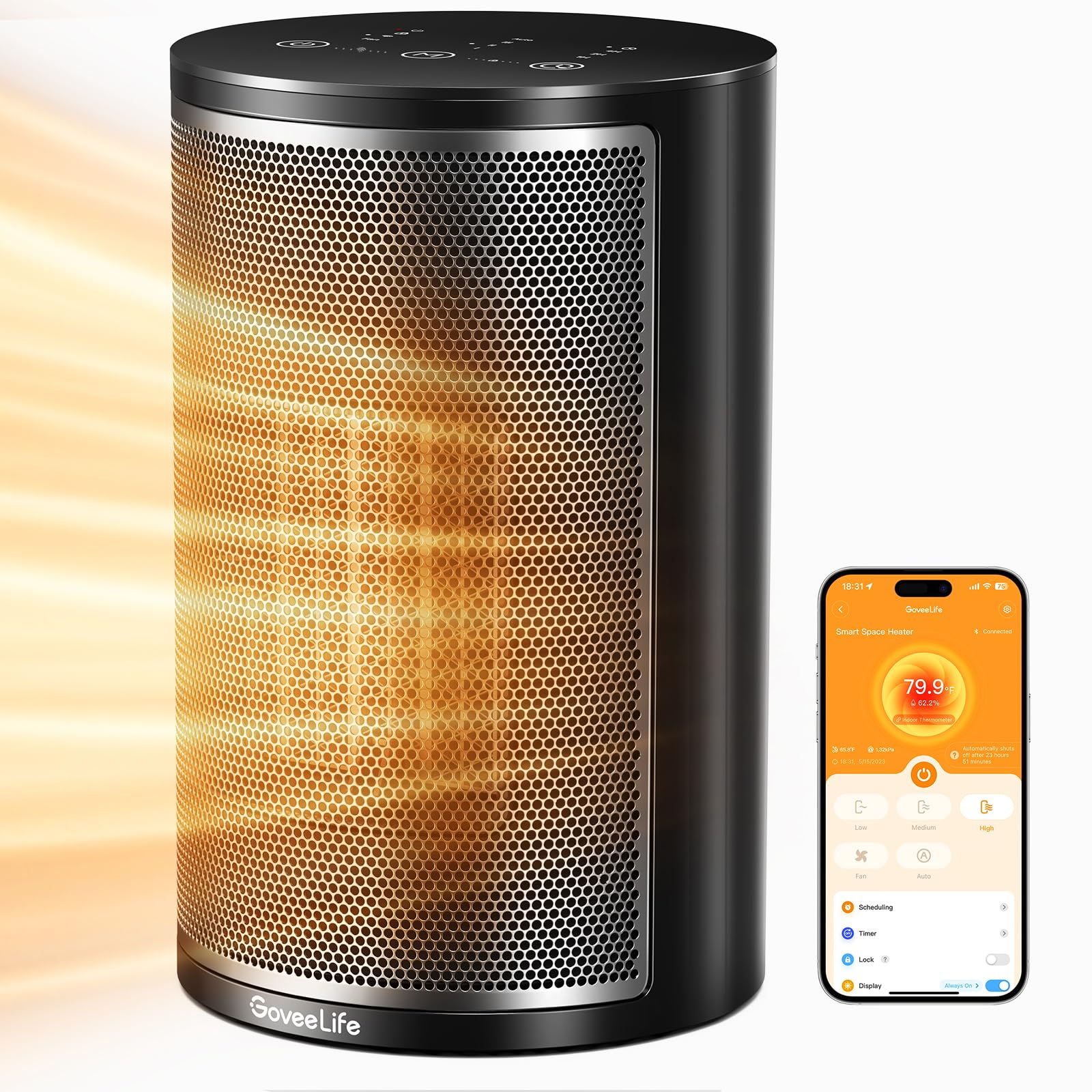 Buy GoveeLife Smart Space Heater, 1500W Fast Electric Heater for Indoor Use  with Thermostat, Wi-Fi App u0026 Voice Remote Control, Small Heater Safety for  Home Room Indoors Office Desk Portable, Black Online