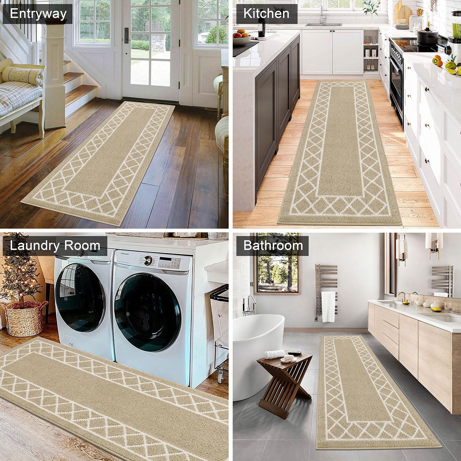 SHACOS Beige Runner Rug for Hallway 50 x 150 cm Non Slip Hall Runners Washable Hallway Runner Rug Narrow Rugs Entrance Carpet Runners for Kitchen Entryway - Image 4