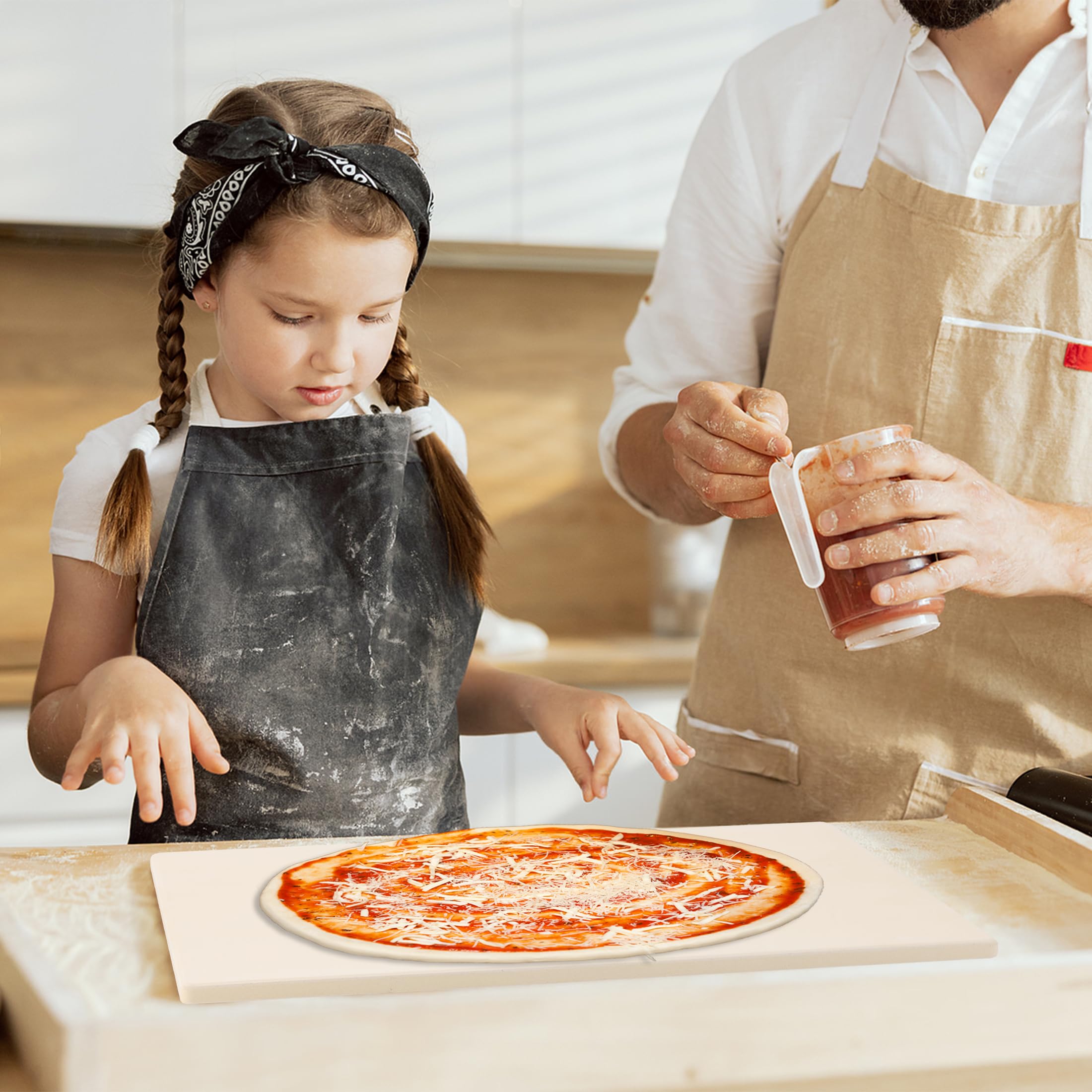 Piedra de pizza para horno Pleafind 38cmx30cm - Corteza de pizza - Bandeja de pizza de 33cm, Piedra de pizza de cordierita para grill de gas Set para pizza italiana (5en1)