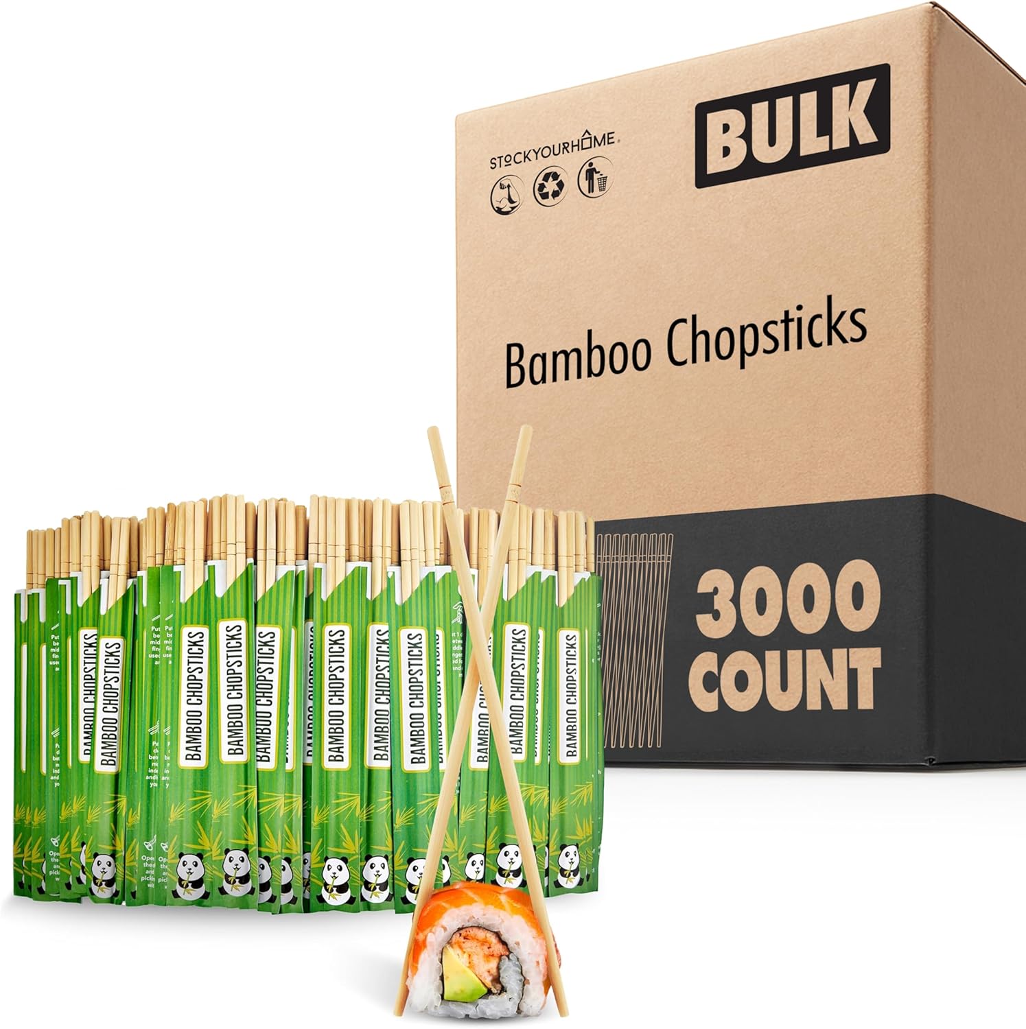 Stock Your Home Disposable Bamboo Chopsticks (3000 Count) – Separated Wooden Chopsticks for Sushi, Chinese, Japanese & Asian Food