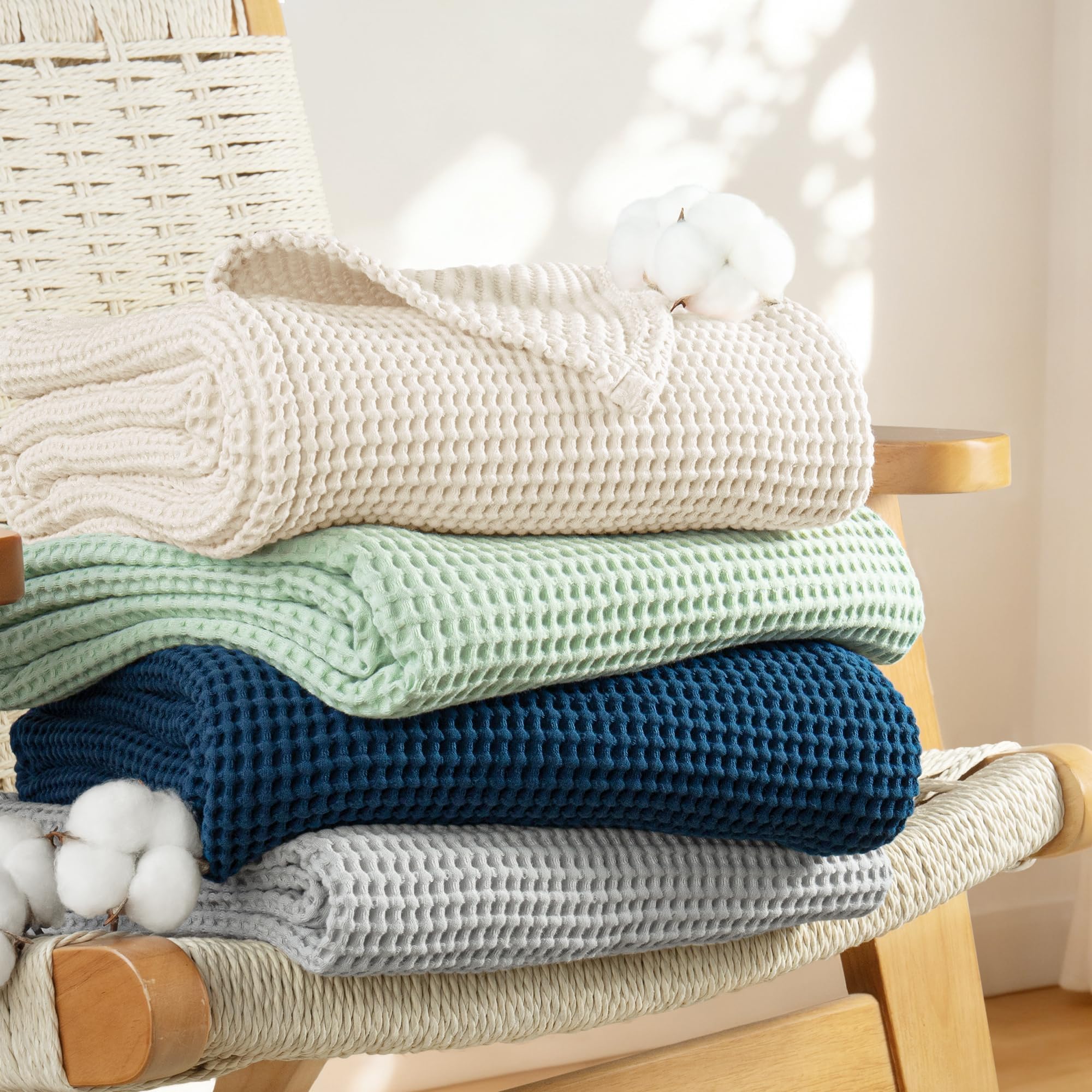 Exclusivo Mezcla 100% Baumwolle Decke Waffeldecke als Bettüberwurf, Weiches Leichtes und Atmungsaktives Baumwolldecke Tagesdecke für Sofa und Bett, Alle Jahreszeiten, 220x240 cm, Beige