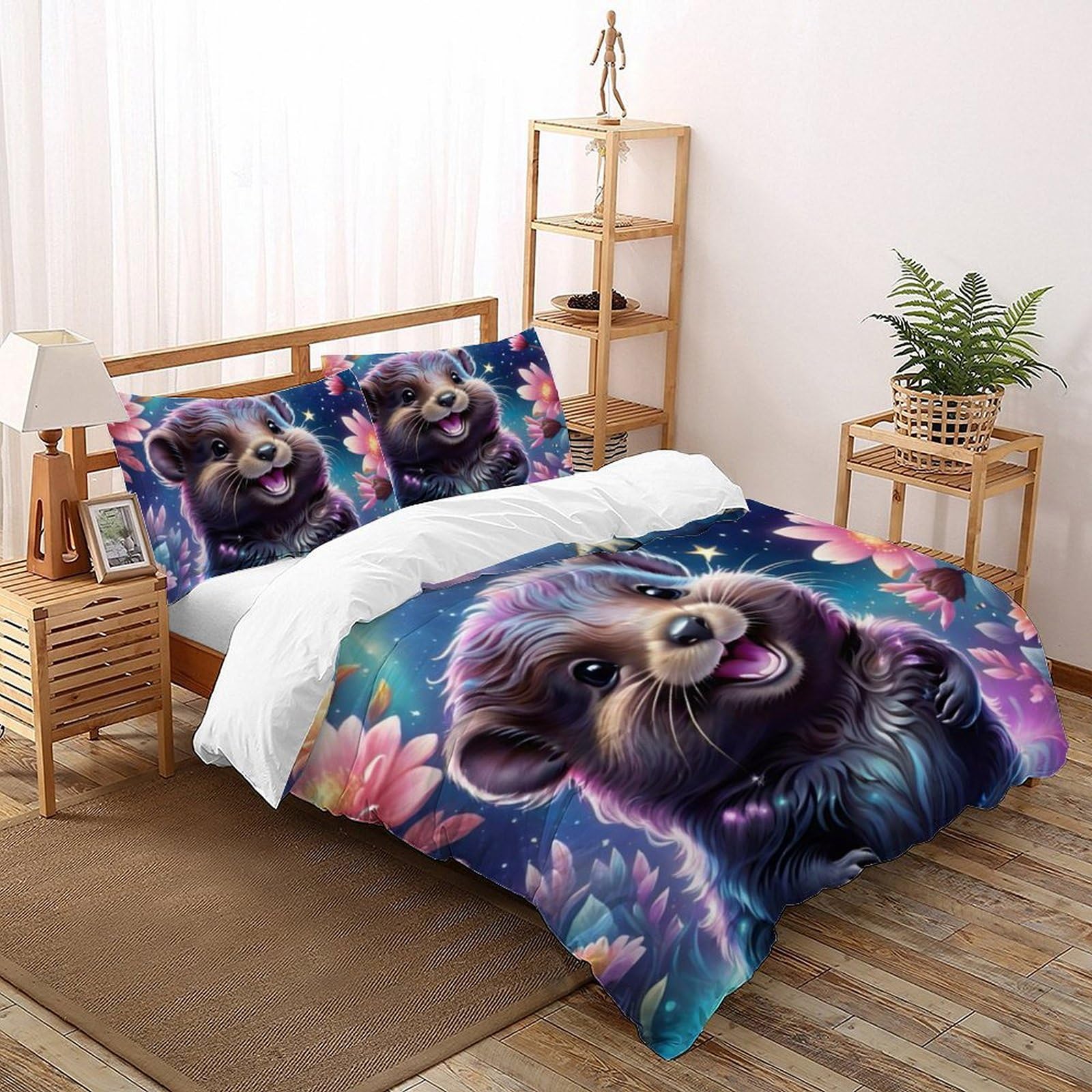 Housse de couette King en microfibre douce avec impression 3D animaux et ses taies