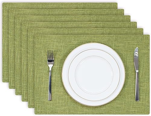 Kevin Textile - Juego de 6 manteles individuales de lino de arpillera resistentes al calor, manteles individuales para mesa de comedor, lavables, 13