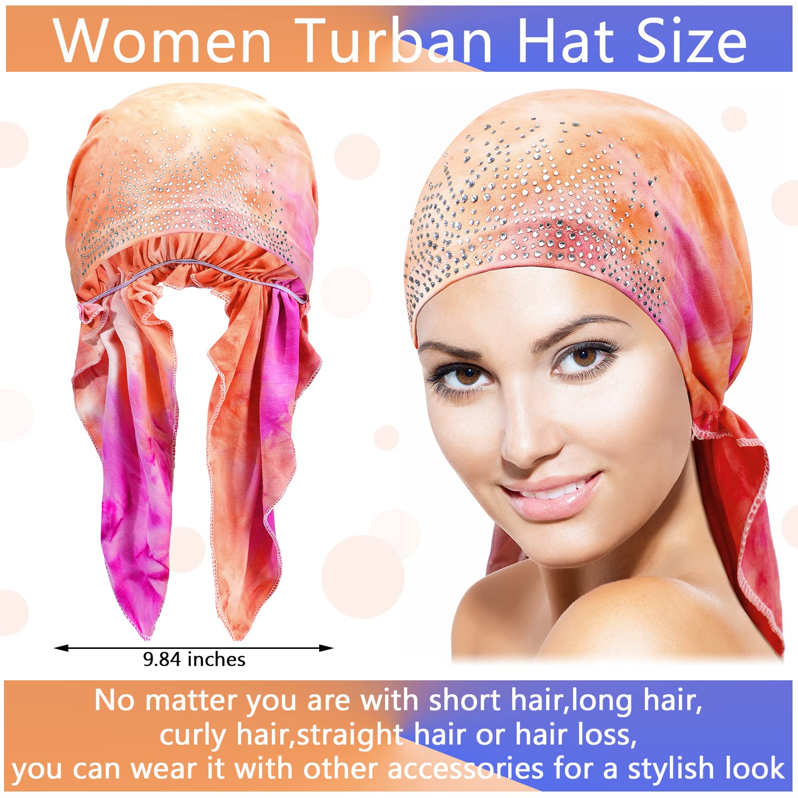 Geyoga 6 paquetes de pañuelos elásticos para la cabeza con diamantes de imitación para mujer, gorro tipo bandana preatado, turbante Durag, gorro de calavera
