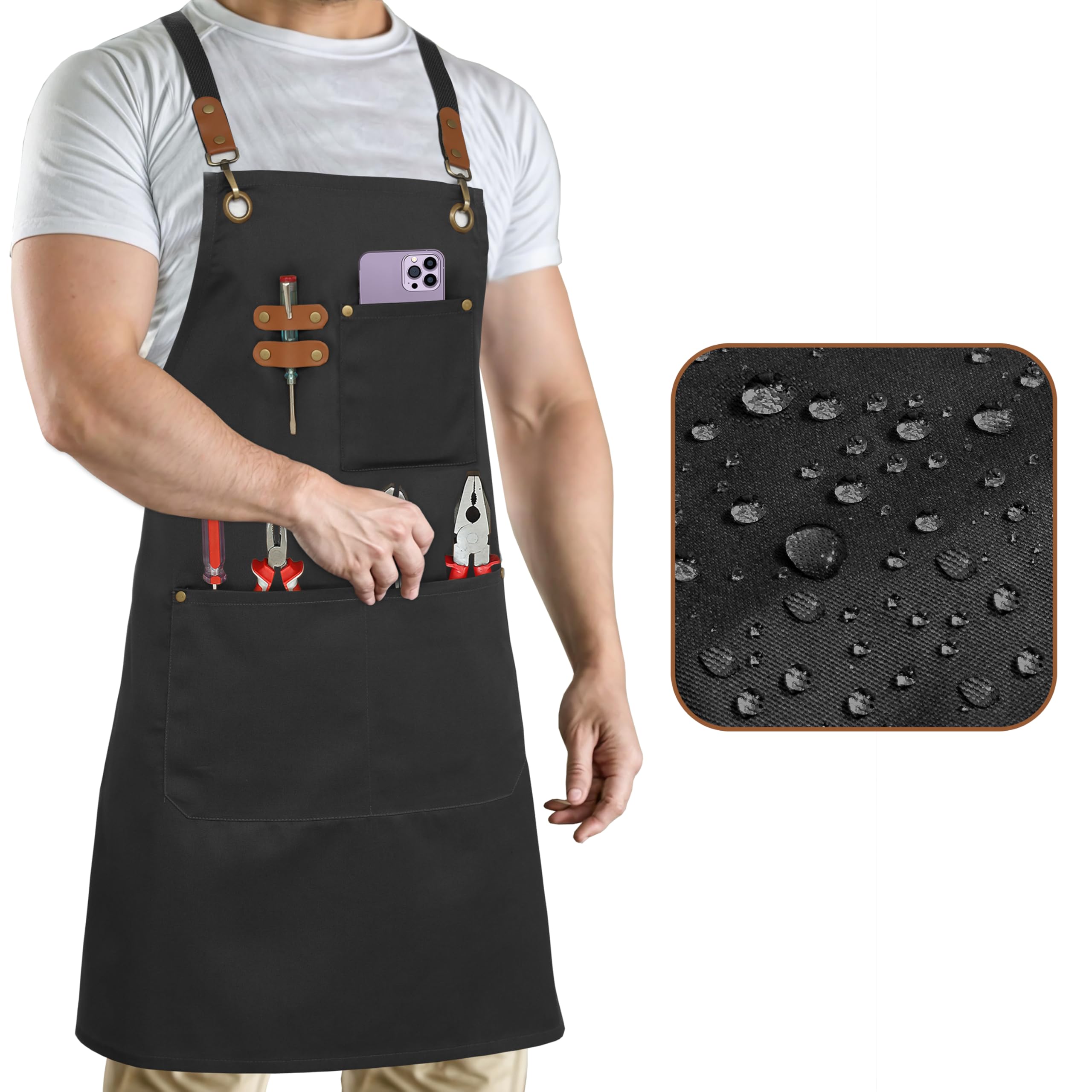Tablier Ruvanti Noir Professionnel Homme/Femme - Réglable Taille M à XXL - Confortable Pour Cuisine & BBQ